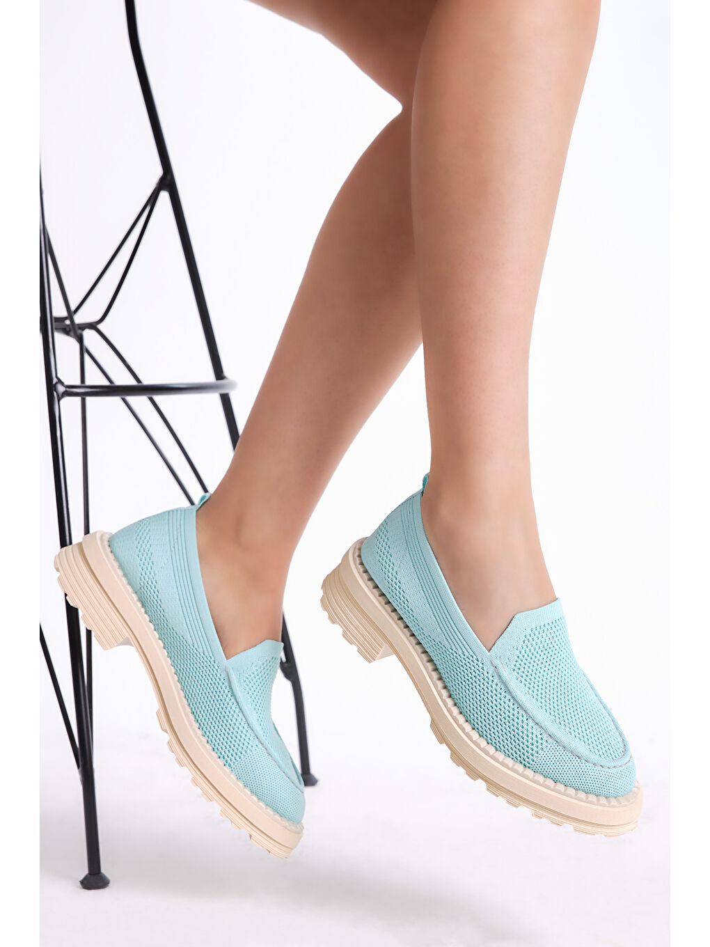 Kadın Turkuaz Rahat Kalıp Triko Sneaker-2