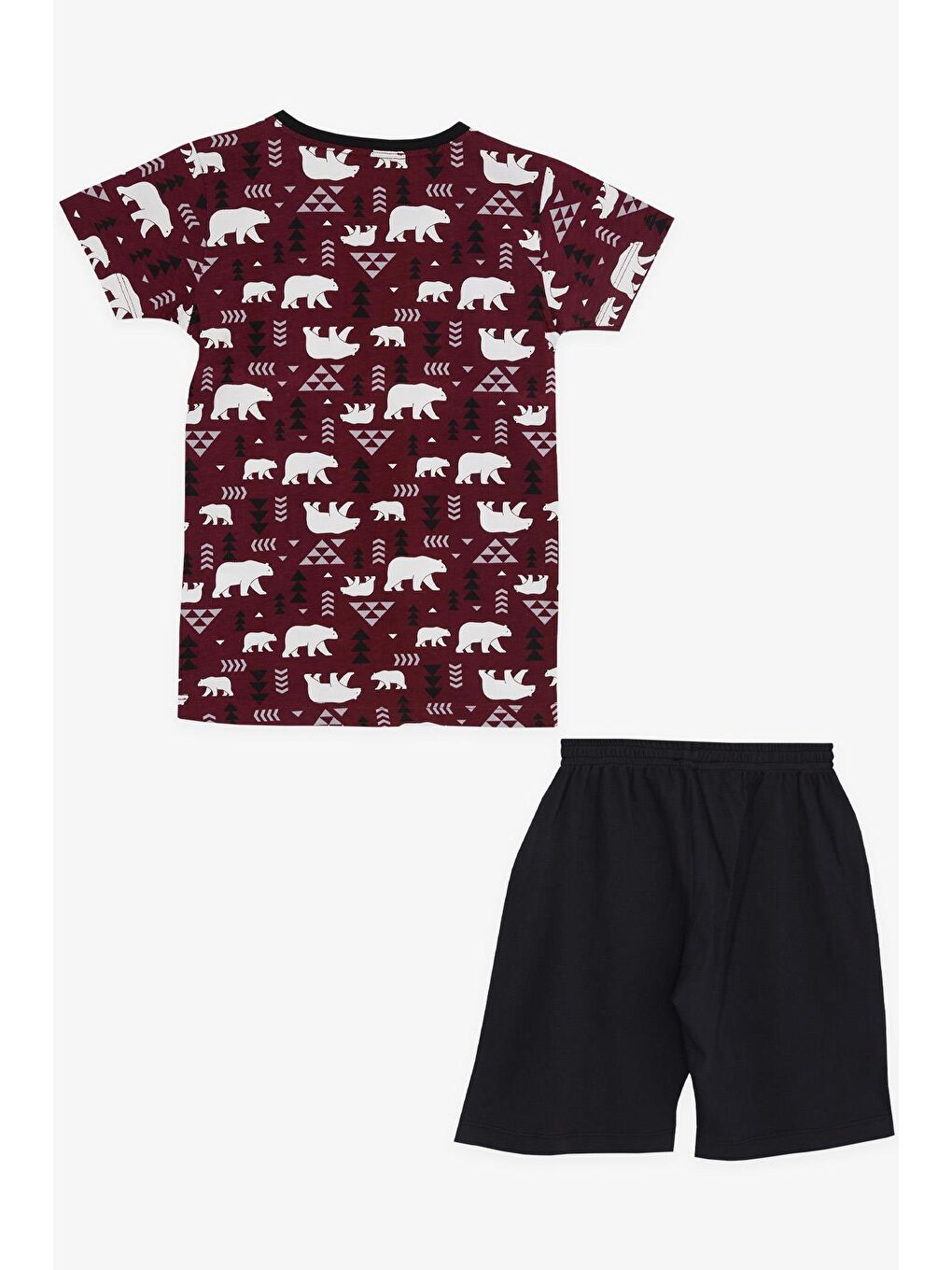 Bordo Erkek Çocuk Şortlu Pijama Takımı Sevimli Kutup Ayıcığı Desenli Vişne Çürüğü (4-8 Yaş)-1