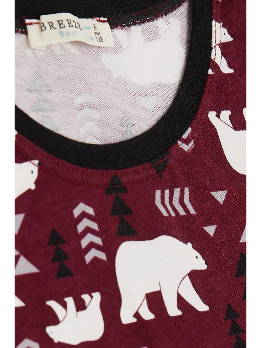 Bordo Erkek Çocuk Şortlu Pijama Takımı Sevimli Kutup Ayıcığı Desenli Vişne Çürüğü (4-8 Yaş)-4