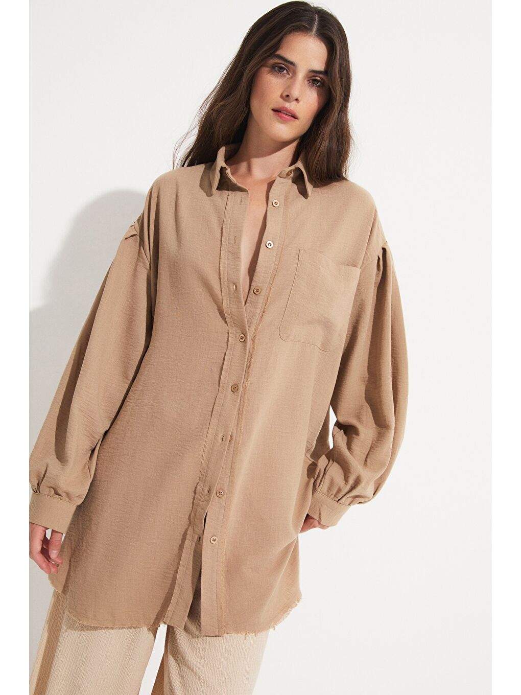 Kahverengi Exclusive Viskon Karışımlı Gömlek-4