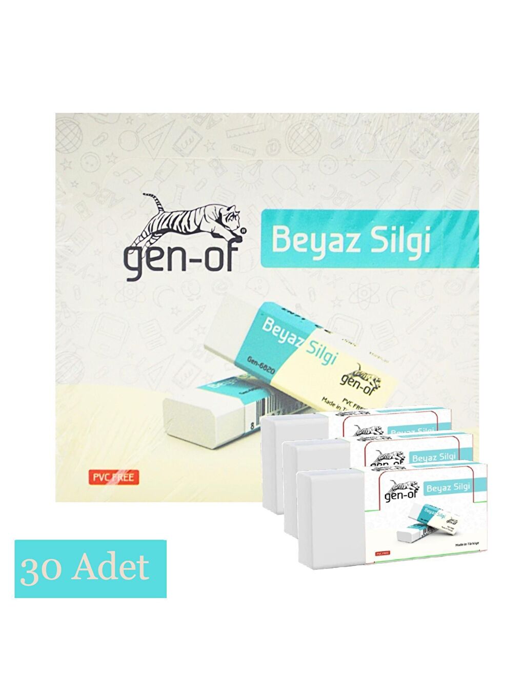 Gen-Of Beyaz No:30 Küçük Boy PVC Free Beyaz Silgi (GEN-6830) 30 Adet