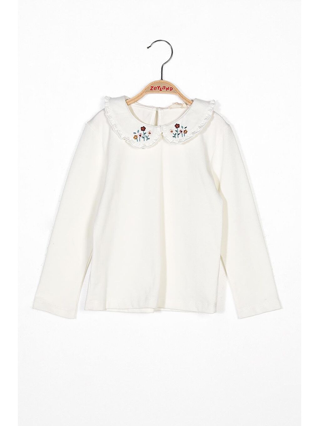 Ekru Kız Çocuk Yaka Nakış Detaylı Bluz - Skasar-2