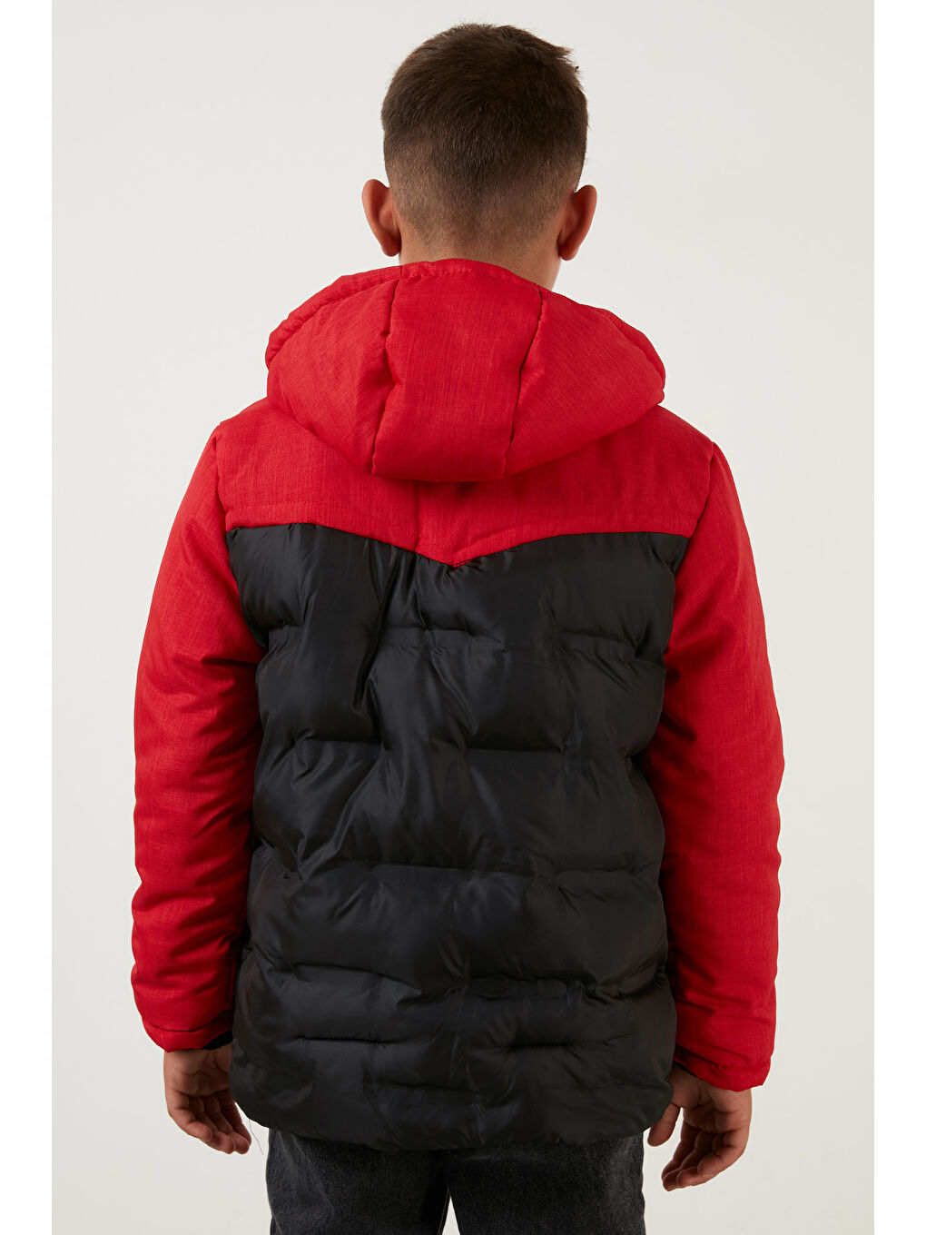 Kırmızı İçi Peluş Astarlı Fermuarlı Cepli Kapüşonlu Şişme Mont 5760041-5