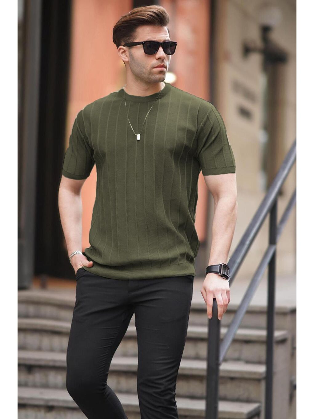 Erkek Haki Tişört 5684-1