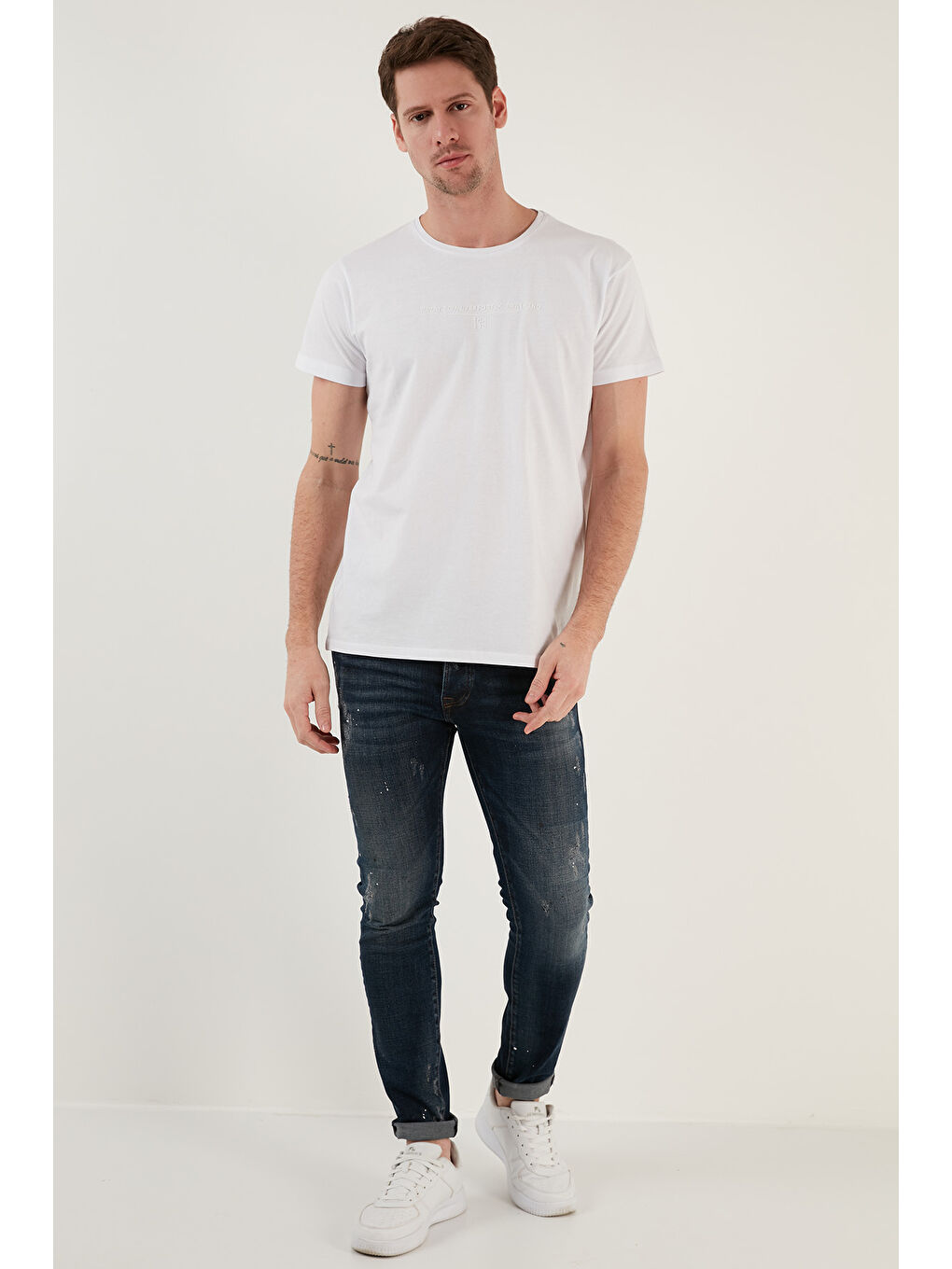 Buratti Beyaz Yazı Baskılı Bisiklet Yaka % 100 Pamuk Slim Fit Basic T Shirt 541TACTICAL - 5