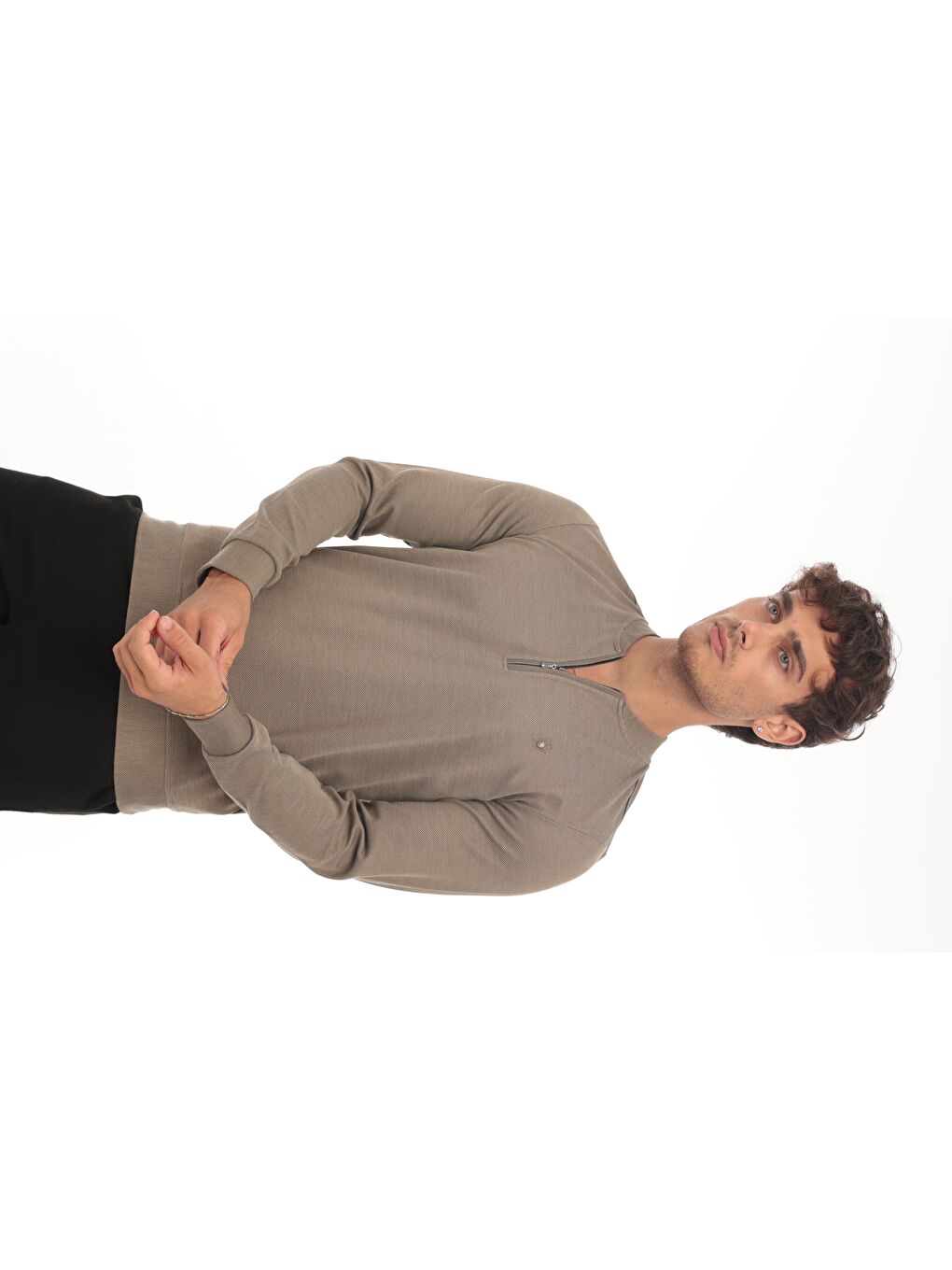 Miron Yarım Fermuarlı Kolej Yaka Sweatshirt Regular Fit-Kahverengi