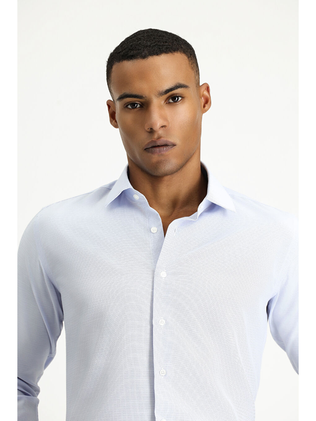 Mavi Uzun Kol Slim Fit Dar Kesim Klasik Desenli Pamuklu Kolay Ütülenebilir Gömlek-2