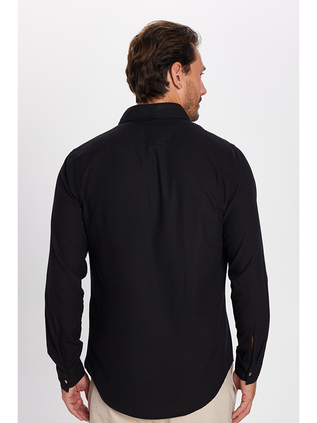 TUDORS Slim Fit Uzun Kollu Spor Yaka Yıkamalı Çift Cepli Armürlü Denim Jean Siyah Erkek Gömlek - 4