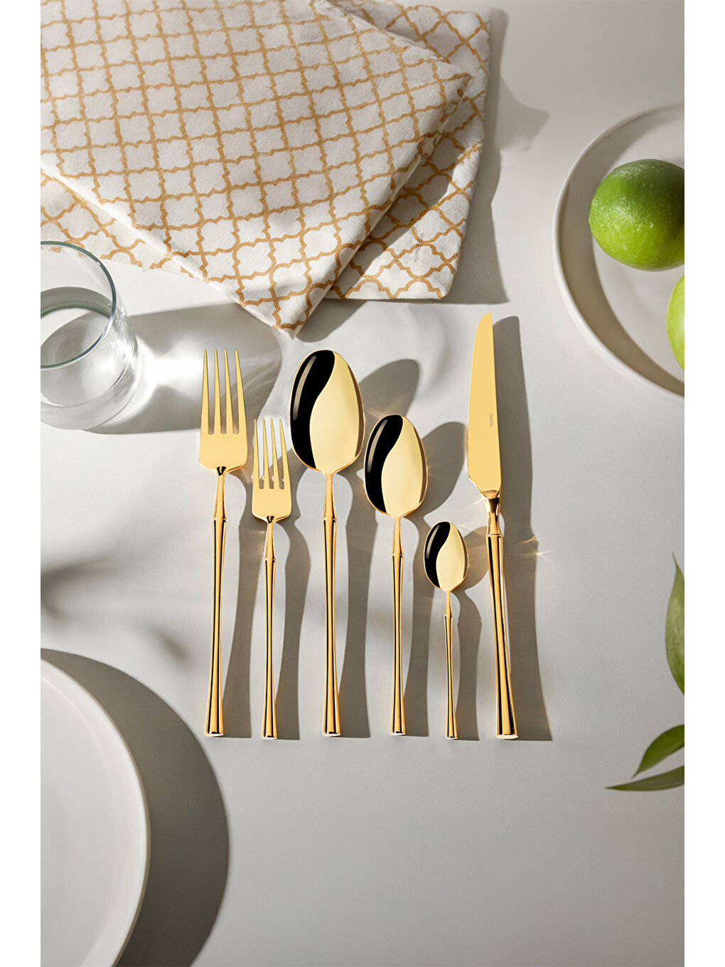 Sarı Marbella Full Altın 6 Kişilik 36 Parça Kutulu Çatal Kaşık Bıçak Takımı-4