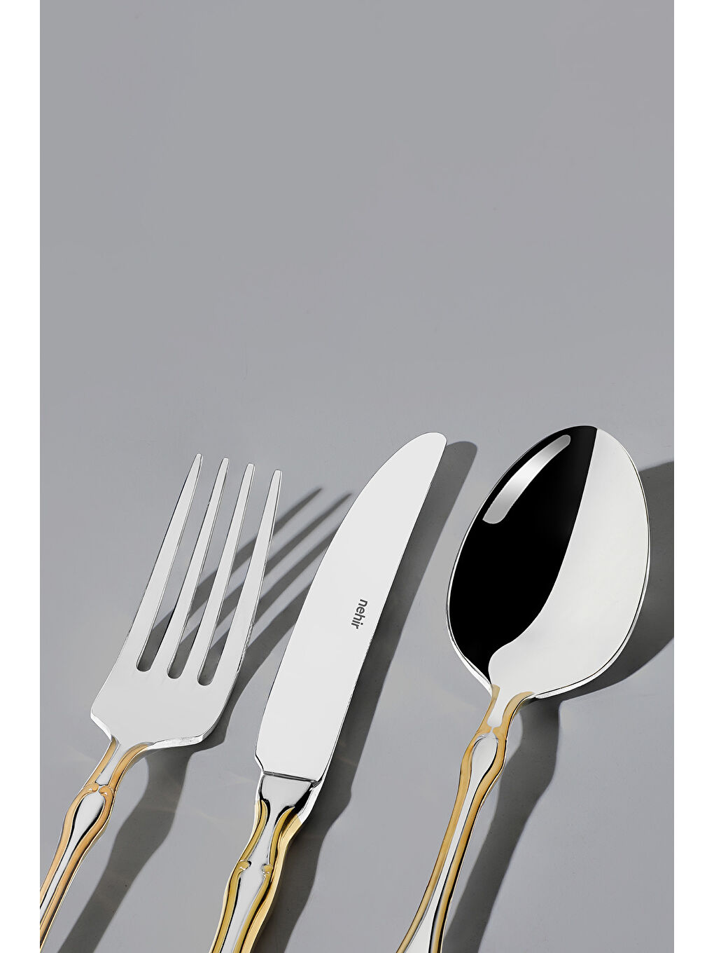 Sarı Adriana Altın Sade 6 Kişilik 36 Parça Kutulu Çatal Kaşık Bıçak Takımı-1