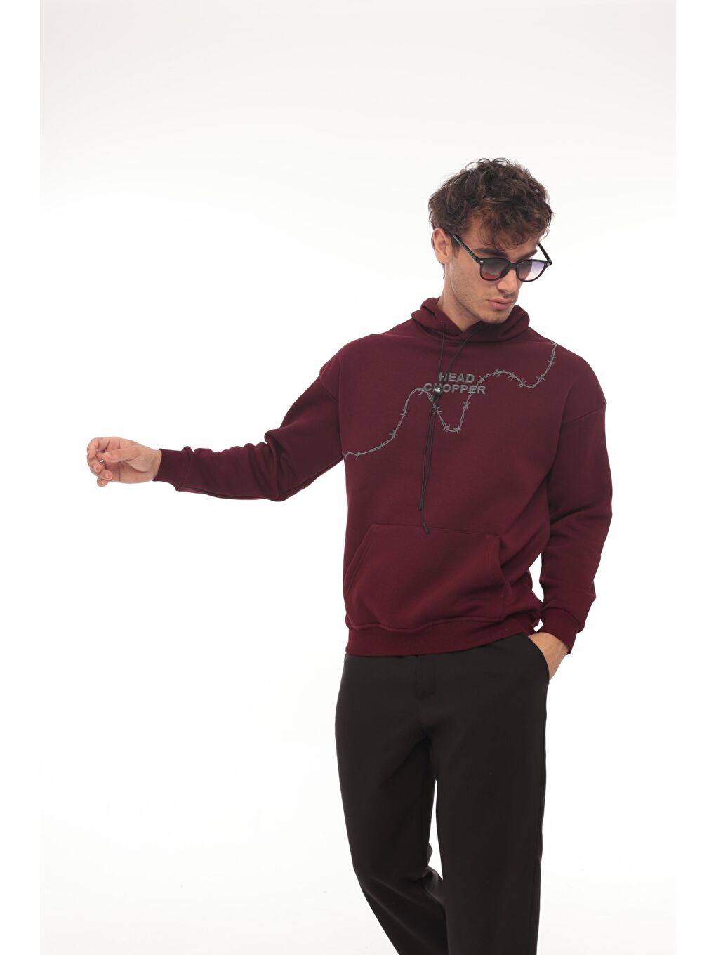 Miron Bordo Üç İplik Head Chopper Nakışlı Oversize Kapüşonlu Sweatshirt - 1