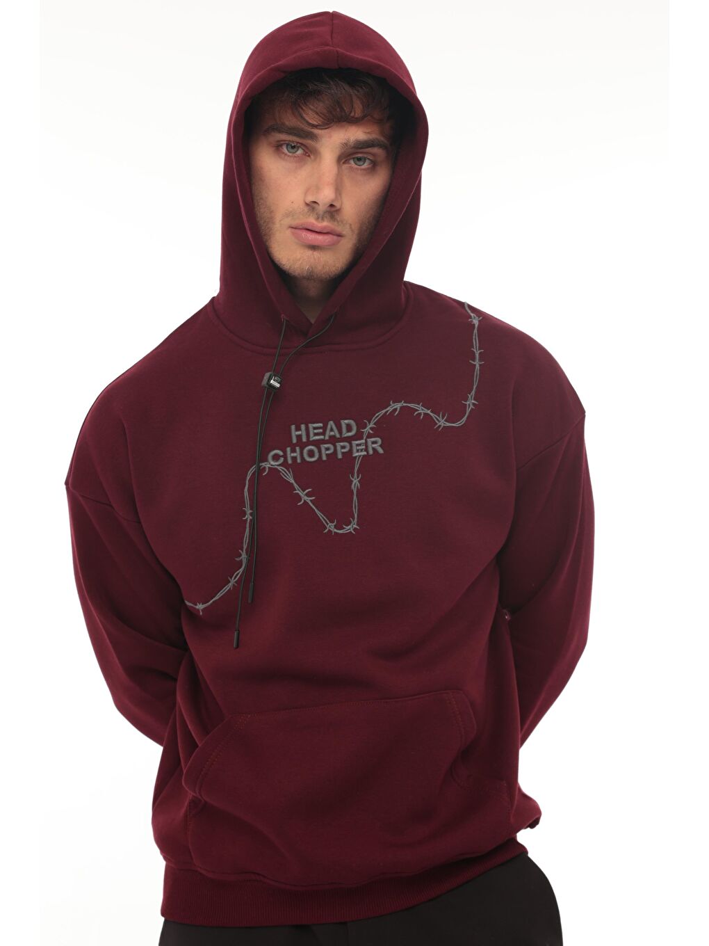 Miron Bordo Üç İplik Head Chopper Nakışlı Oversize Kapüşonlu Sweatshirt - 3