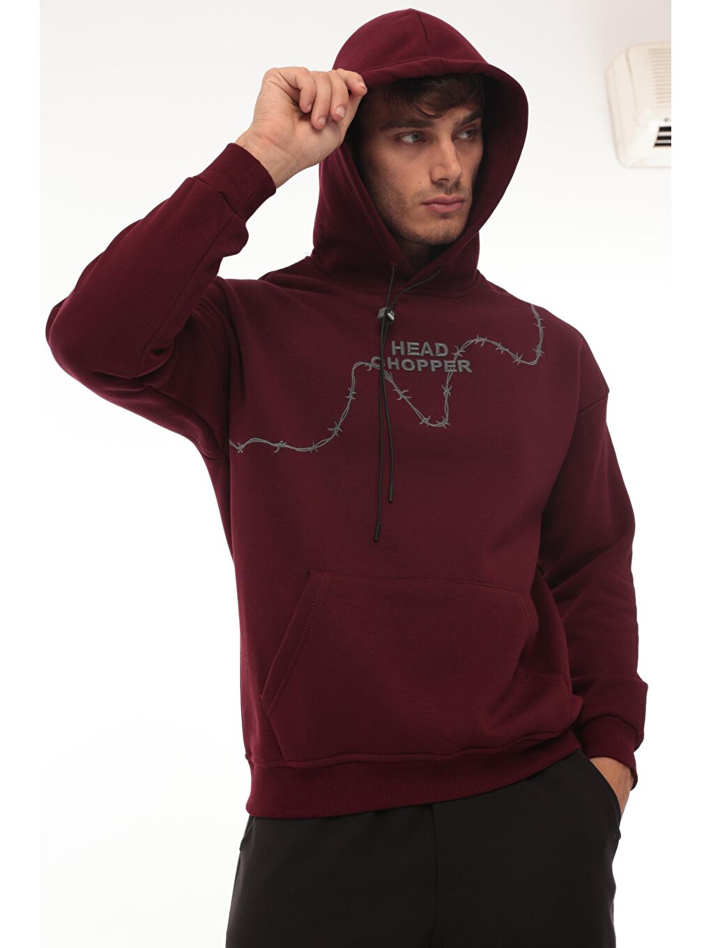 Miron Bordo Üç İplik Head Chopper Nakışlı Oversize Kapüşonlu Sweatshirt - 4