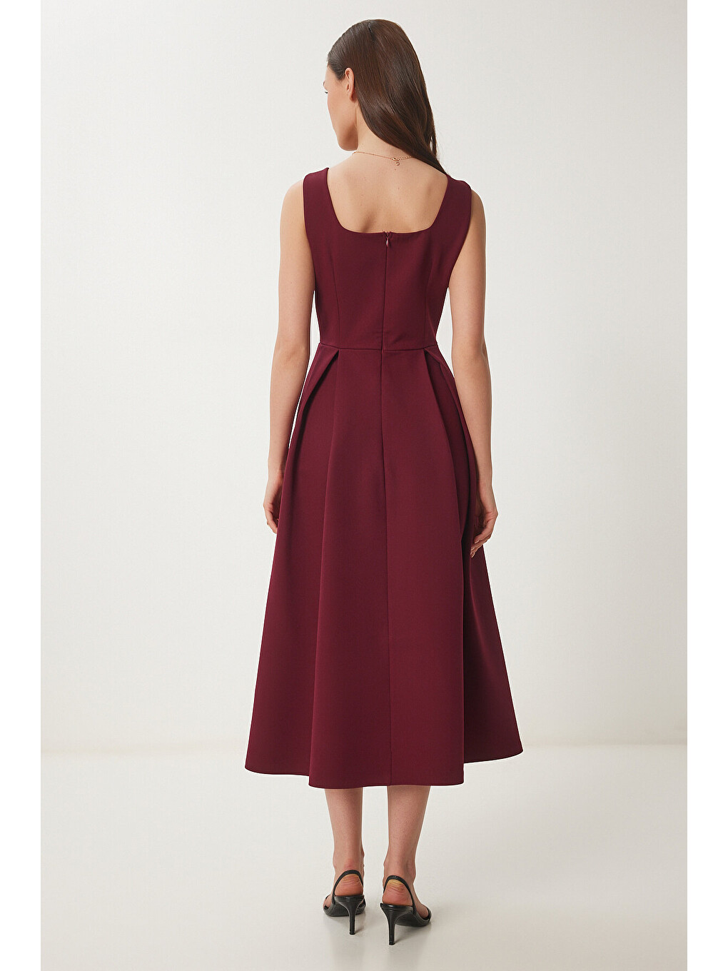 Bordo A Kesim Midi Dokuma Elbise BORDO LWF0026-4