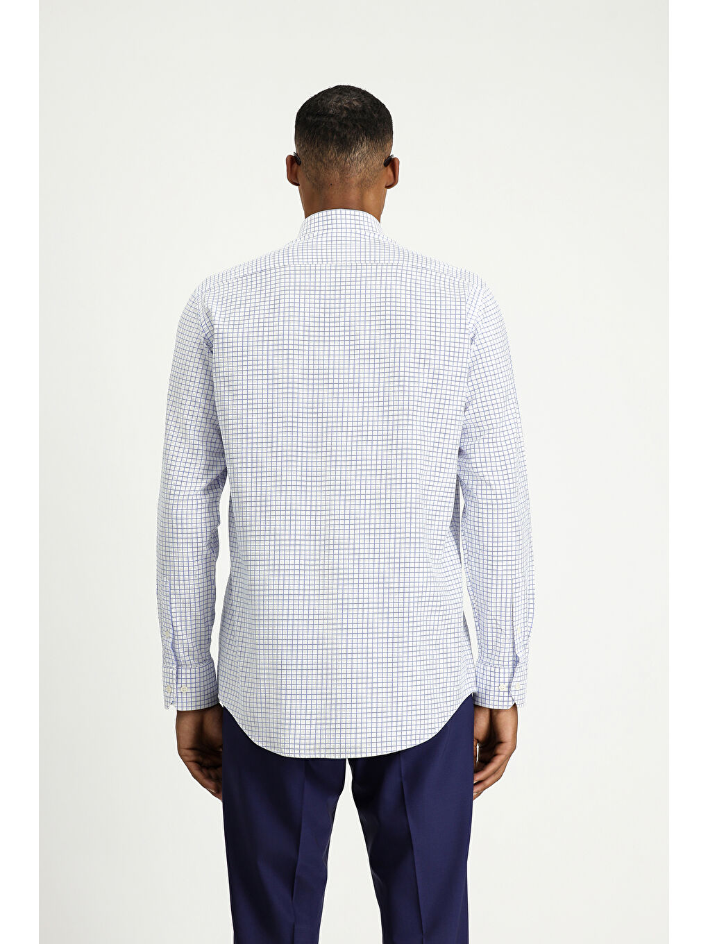 Mavi Uzun Kol Regular Fit Ekose Pamuk %100 Pamuk Gömlek-4