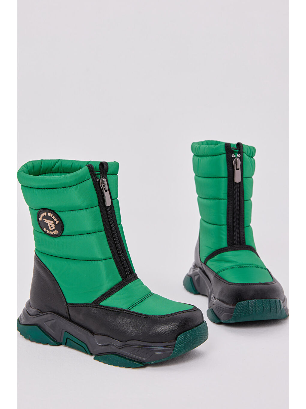 Çocuk Unisex Açık Yeşil Rahat Kalıp Spor Taban Önü Fermuarlı İçi Kürklü Kar Botu-2
