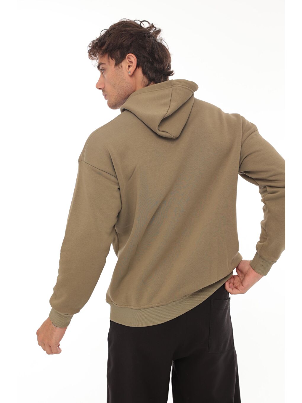 Miron Haki Fell Better Nakışlı Kapüşonlu Üç İplik Oversize Sweatshirt - 2