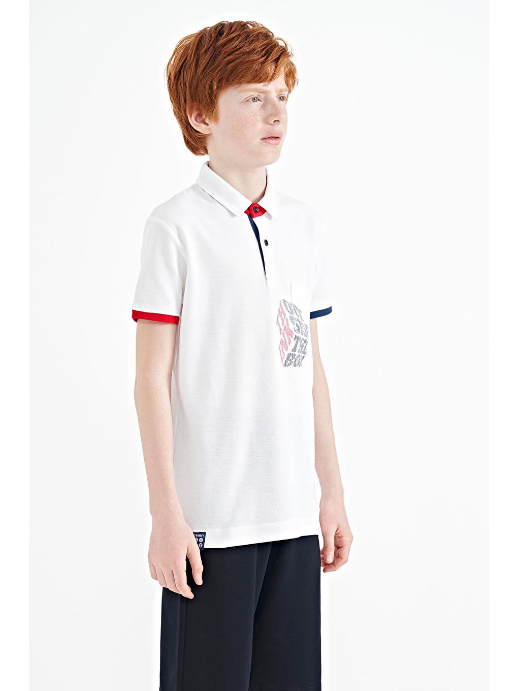 TOMMYLIFE Beyaz Ön Cep Detaylı Baskılı Standart Kalıp Polo Yaka Erkek Çocuk T-Shirt - 11102 - 3