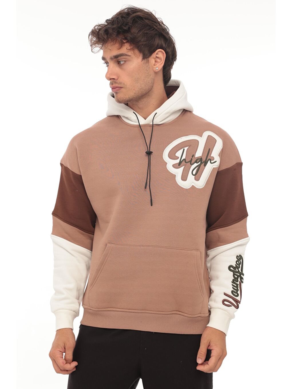 Miron Camel High Nakışlı Oversize Sweatshirt - Kamel