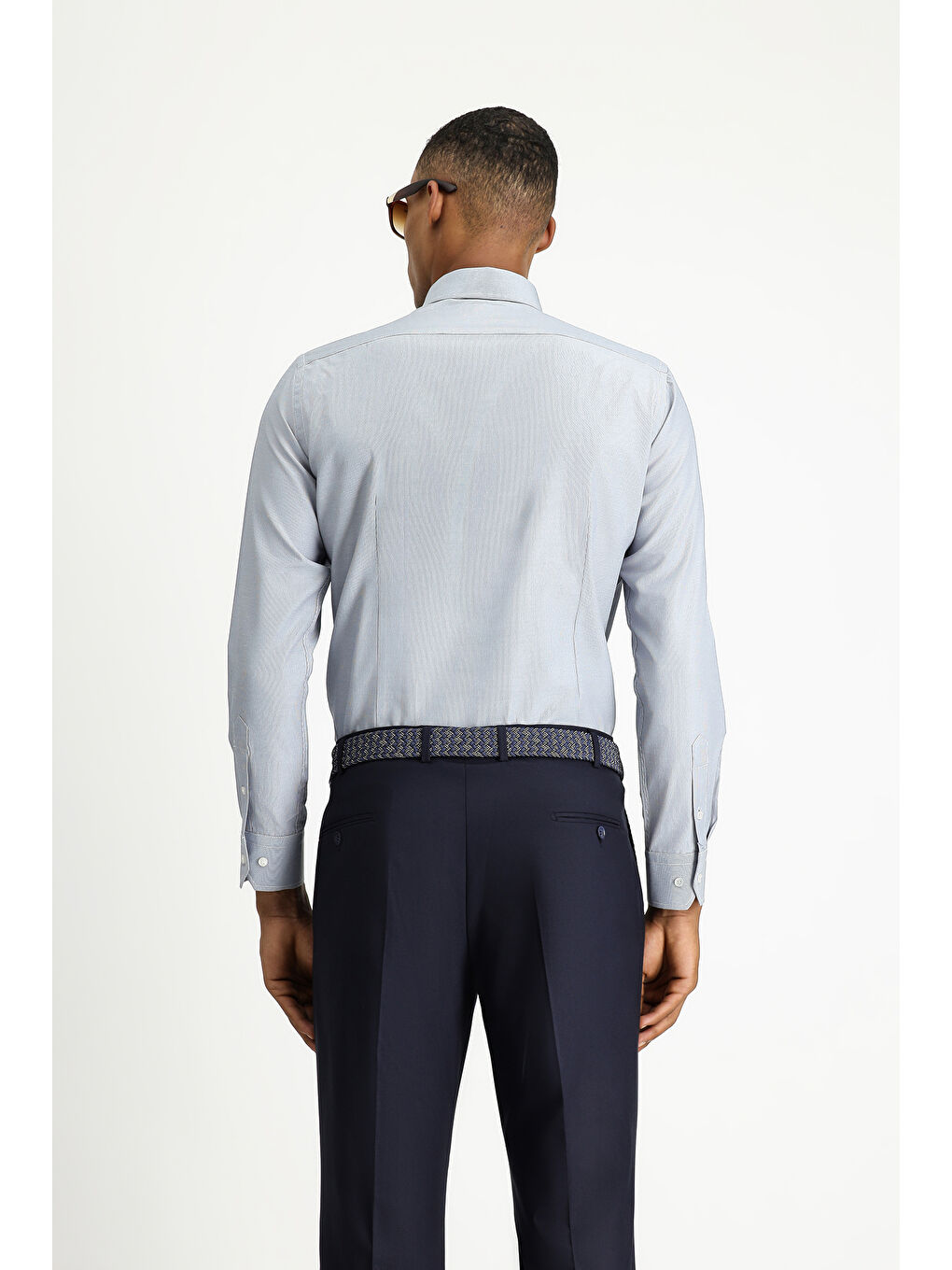 Lacivert Uzun Kol Slim Fit Dar Kesim Klasik Desenli Pamuklu Kolay Ütülenebilir Gömlek-3