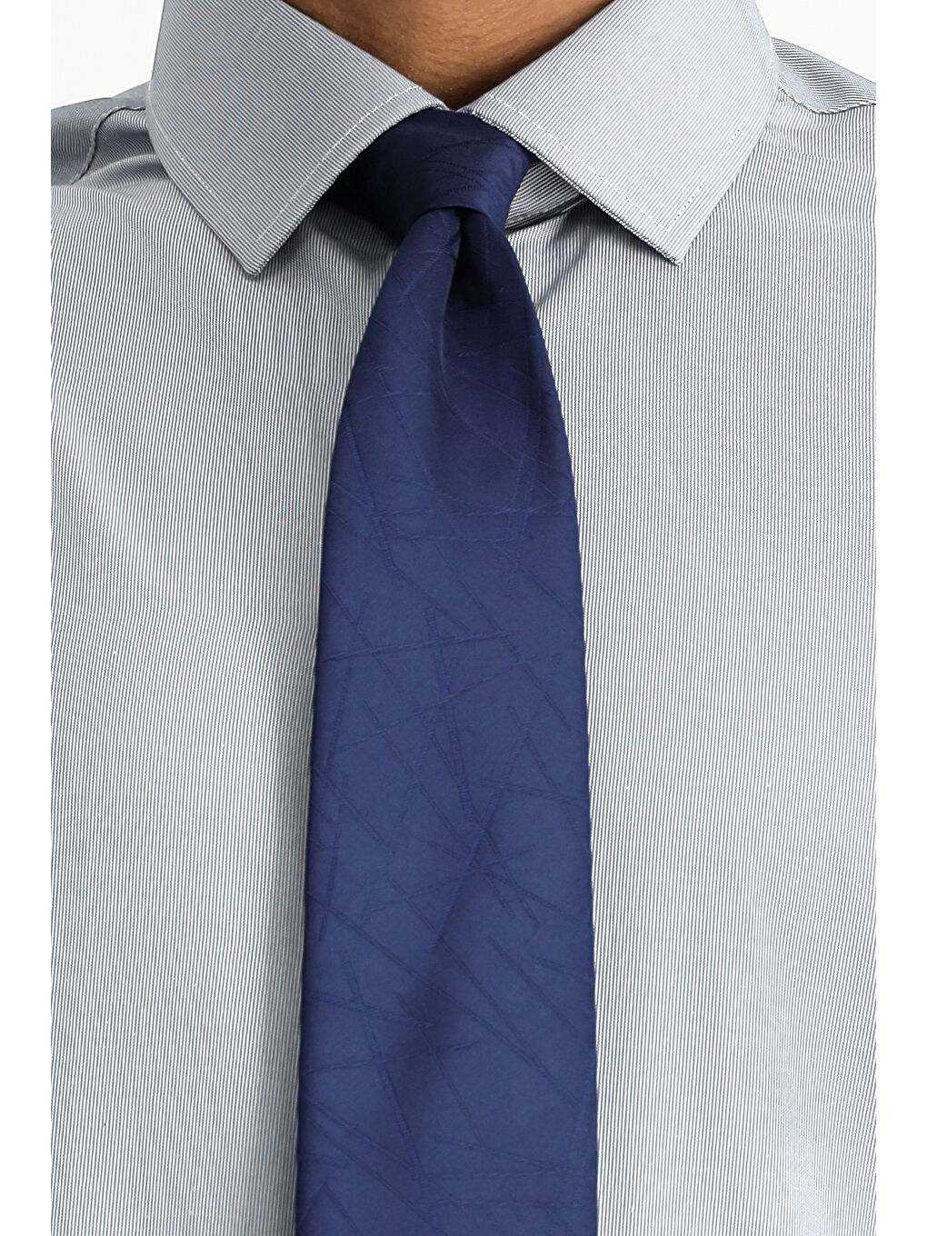 Lacivert Uzun Kol Slim Fit Dar Kesim Klasik Desenli Pamuklu Kolay Ütülenebilir Gömlek-4