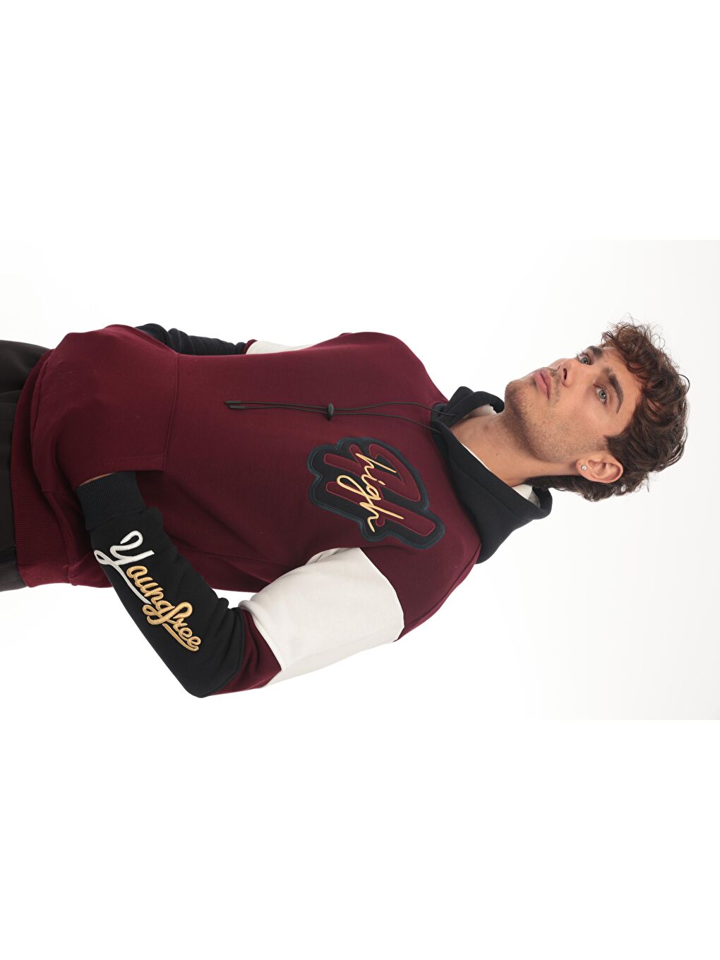 Miron Bordo High Nakışlı Oversize Sweatshirt - Bordo - 5