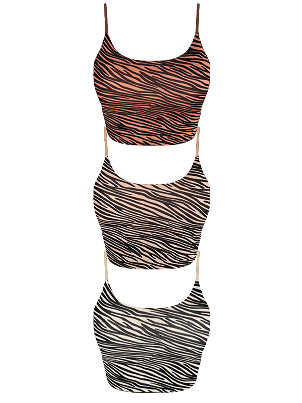 Karışık Desenli Lazer Kesim Ayarlanabilir İnce Askılı Crop Büstiyer 3'Lü Paket-1