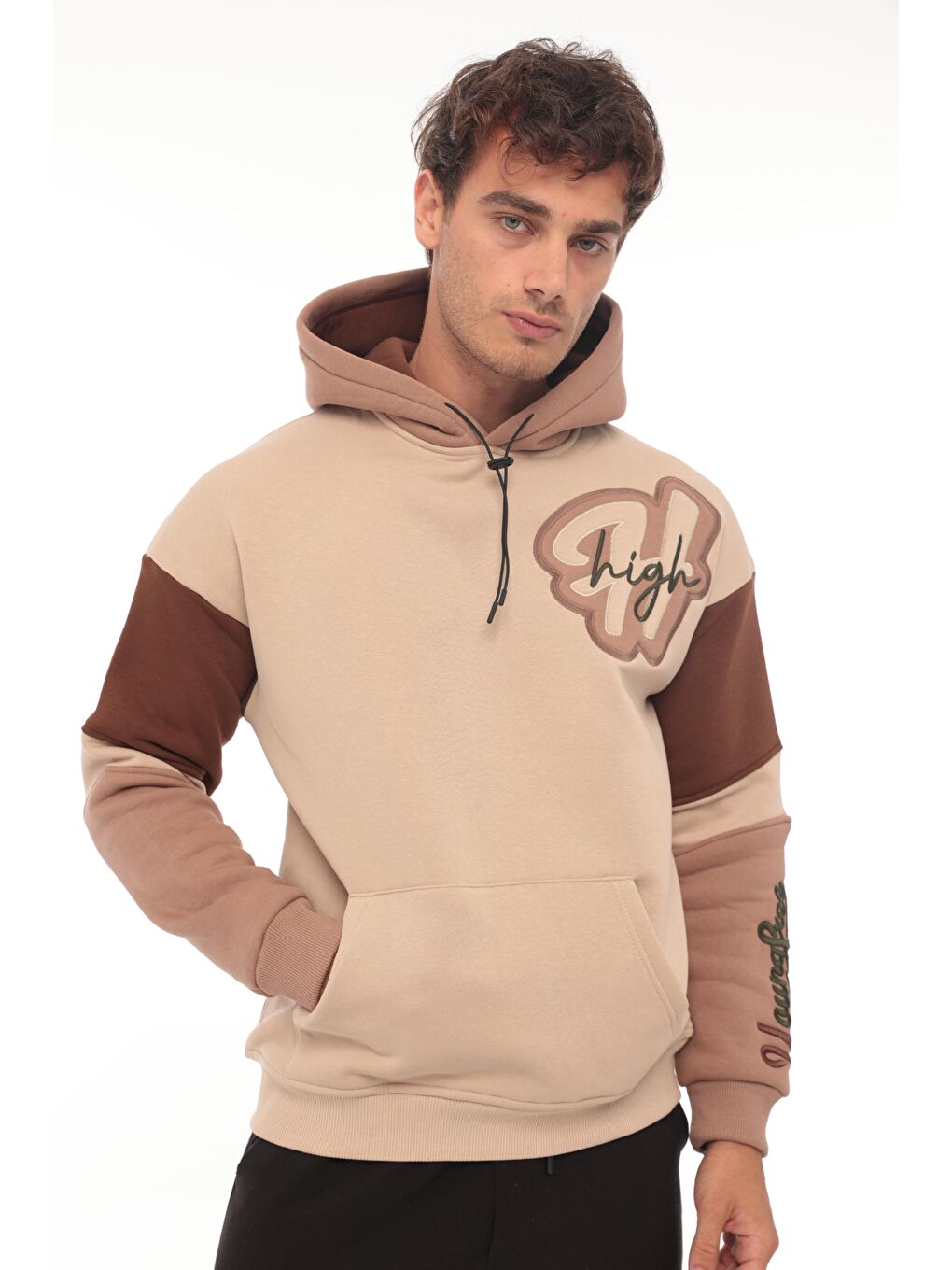 Miron Bej High Nakışlı Oversize Sweatshirt - Bej - 1