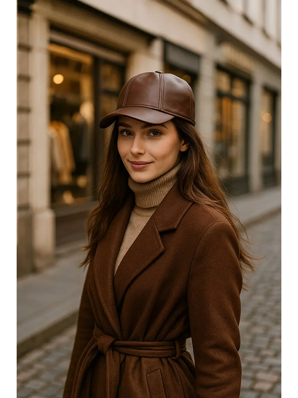 Unisex Kahverengi Deri Kep Şapka Spk1104