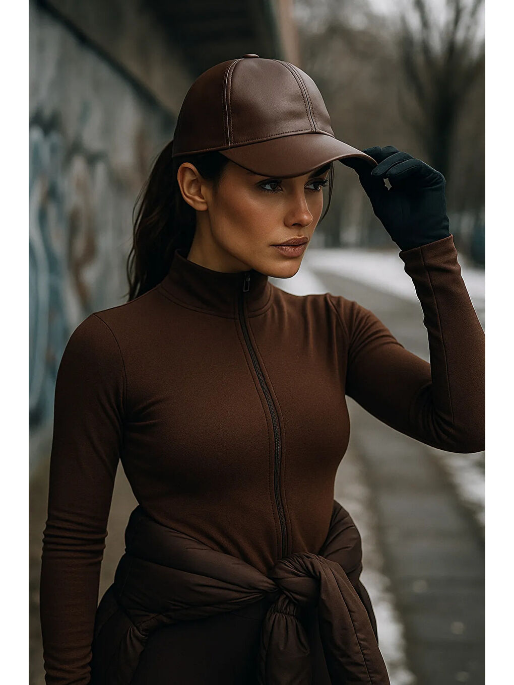 Unisex Kahverengi Deri Kep Şapka Spk1104-1