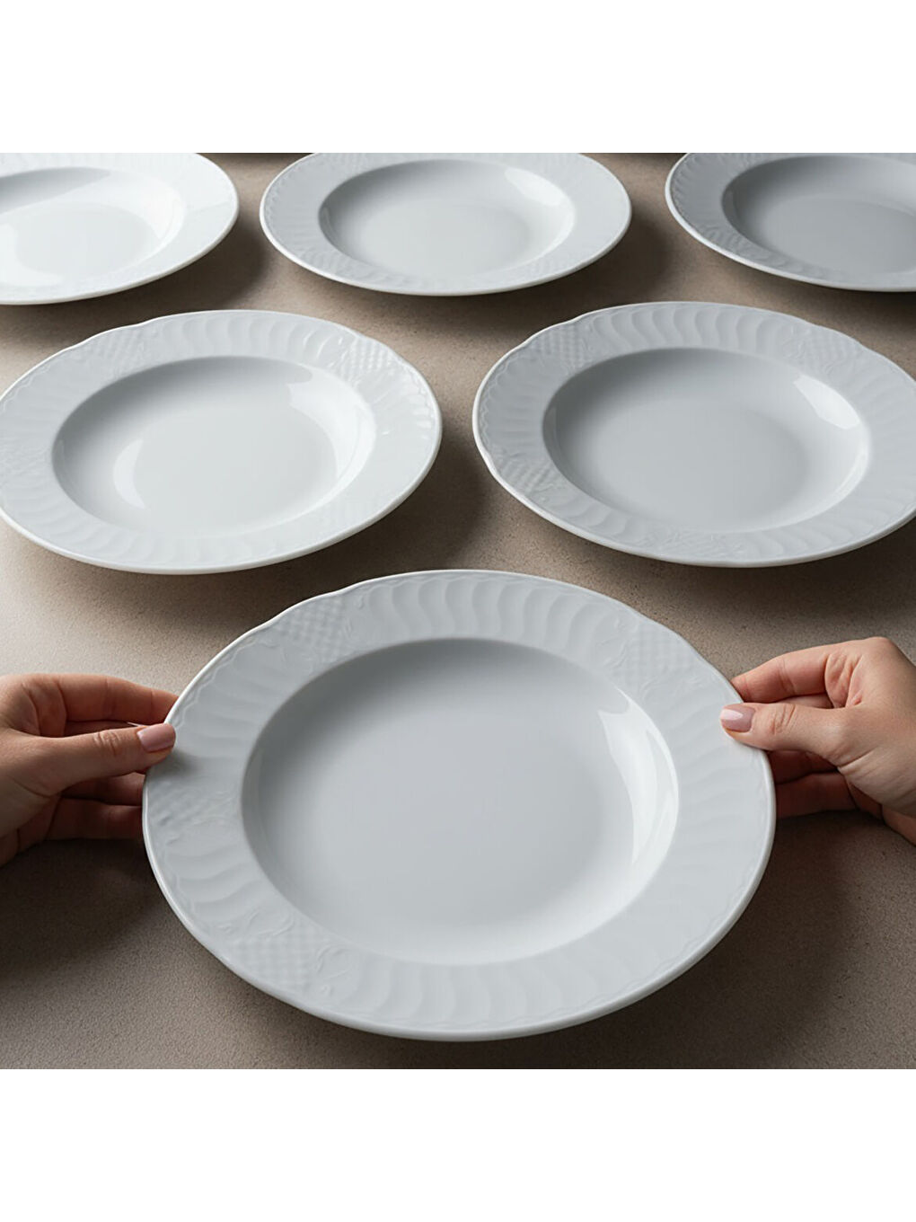 Ekru Sembol 6 Parça 22 cm Çukur Yemek Tabağı-1