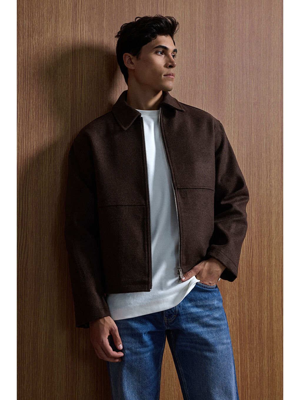 Erkek Relax Fit Premium Kaşe Ceket Kaban Kahverengi-2