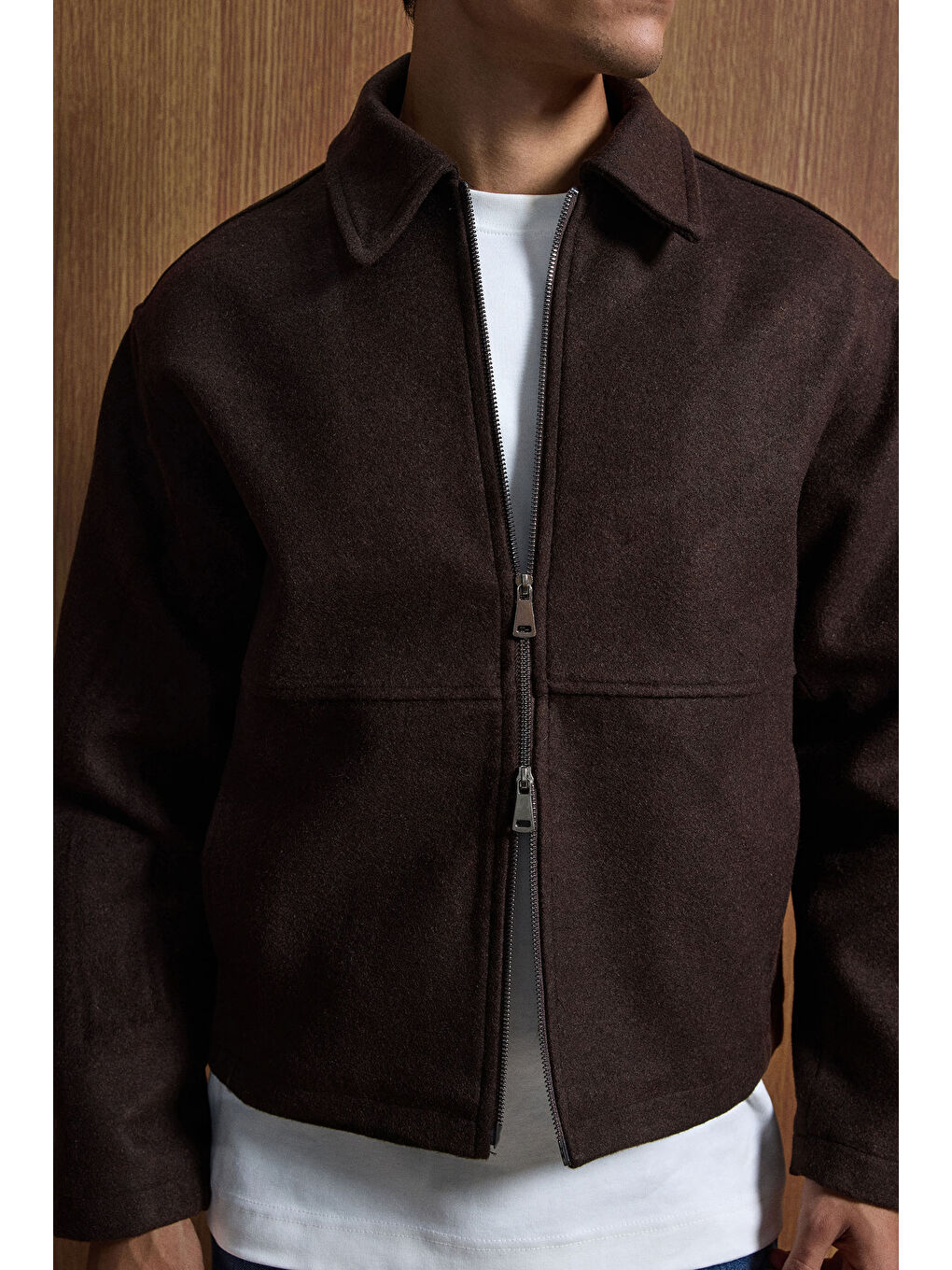 Erkek Relax Fit Premium Kaşe Ceket Kaban Kahverengi-1