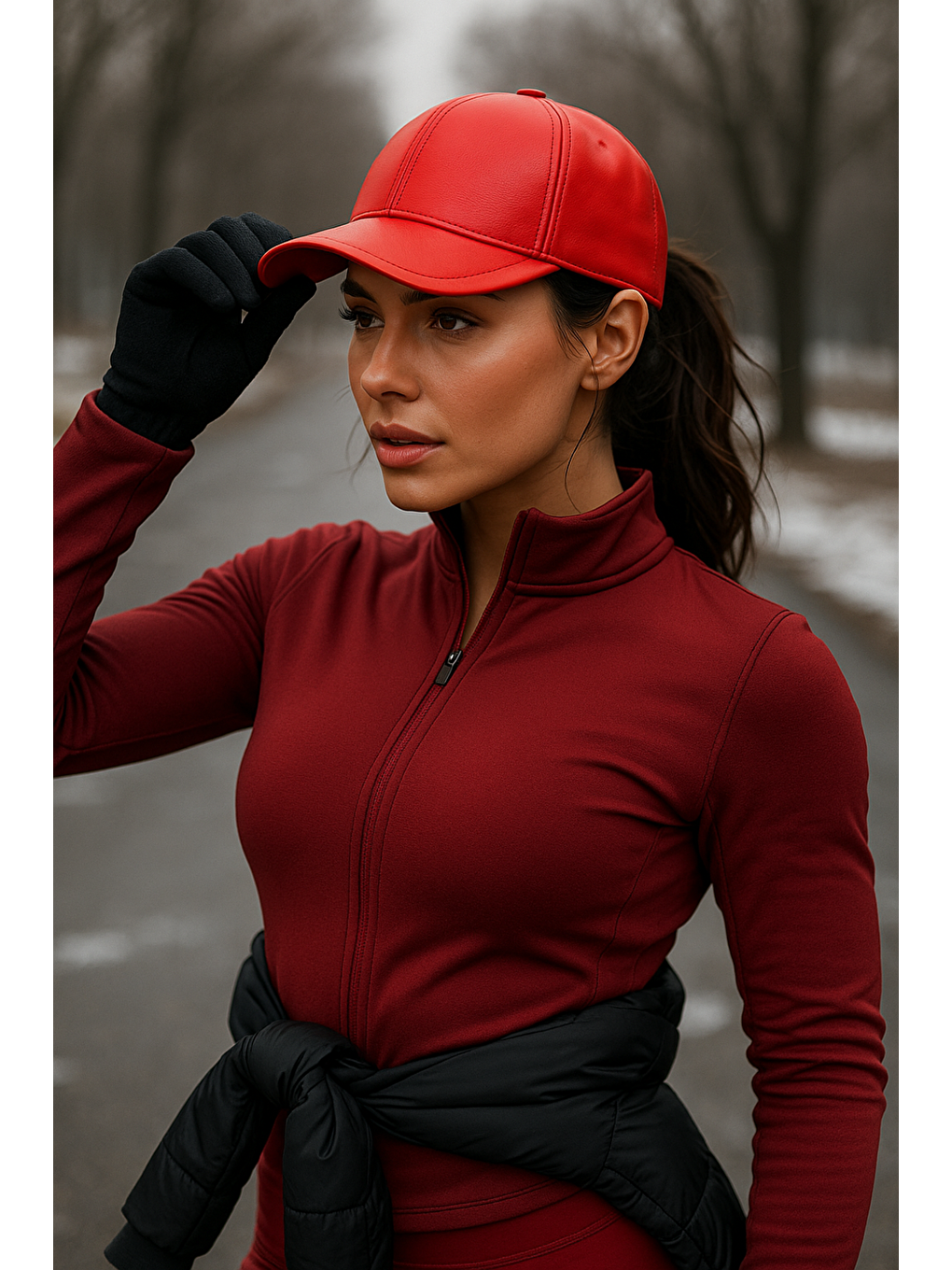 Unisex Kırmızı Deri Kep Şapka Spk1104-3