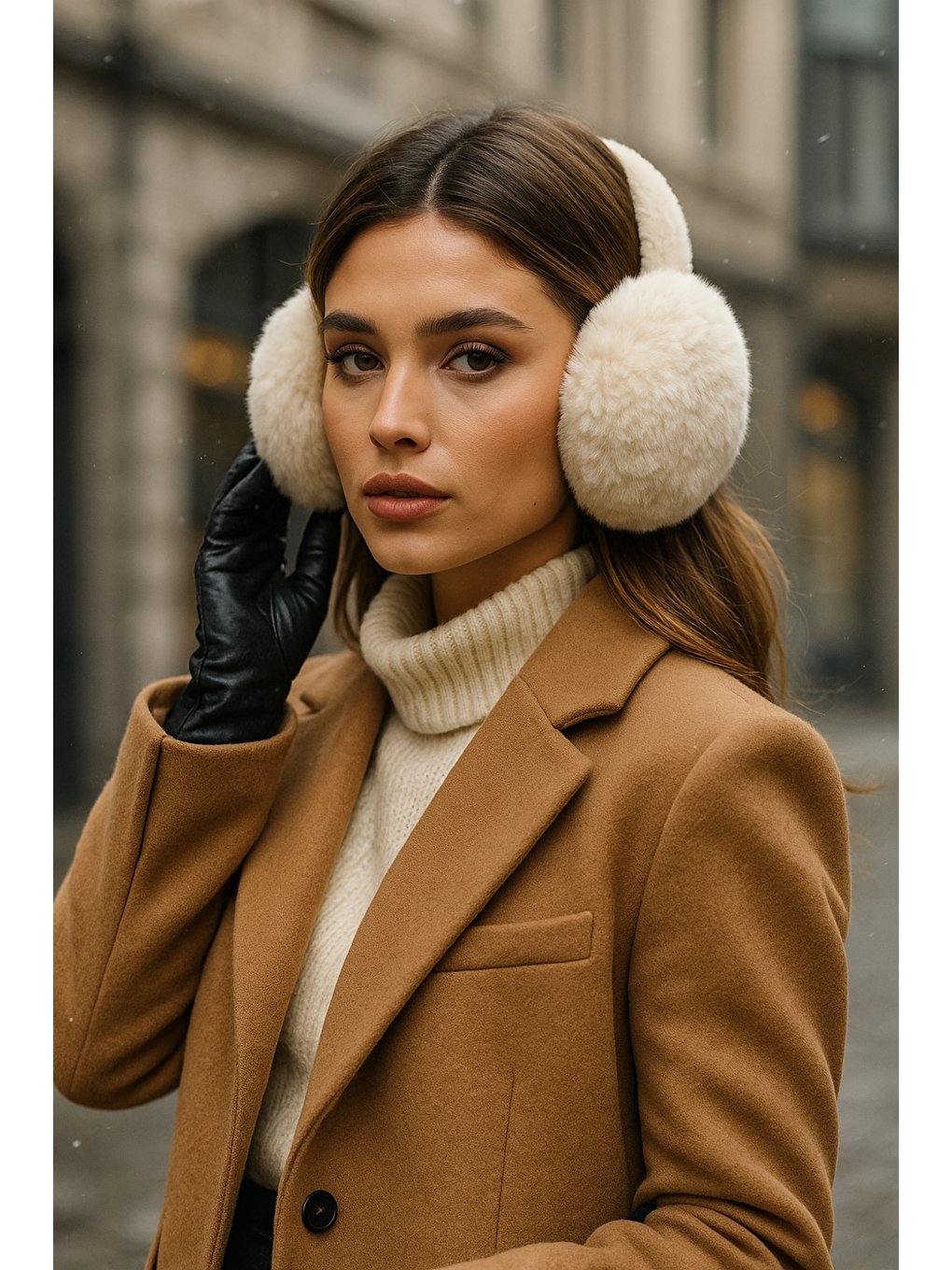 Pelüş Katlanabilir Bej Tüylü Kulaklık Soğuğa Karşı Ekstra Koruma