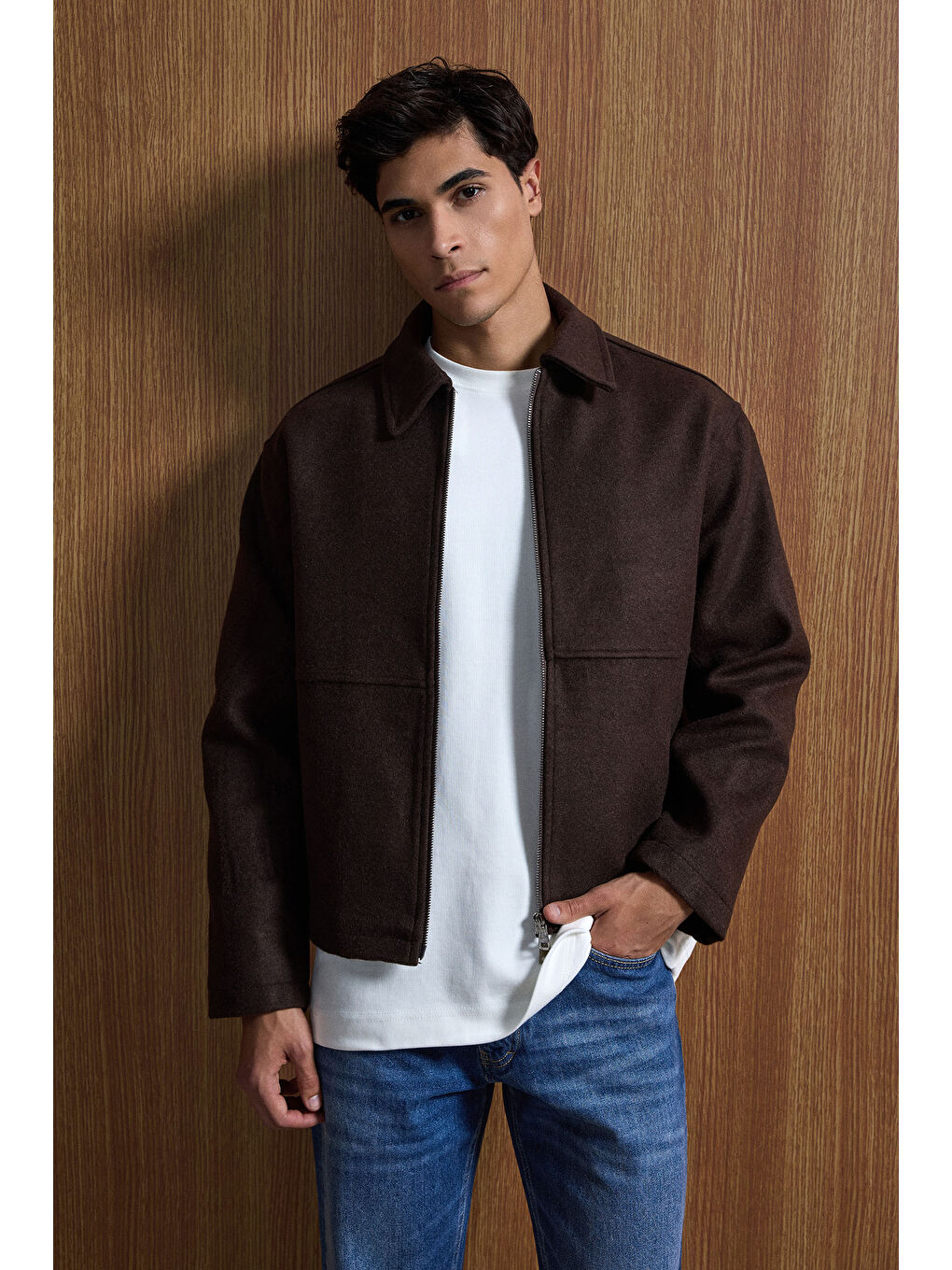 Erkek Relax Fit Premium Kaşe Ceket Kaban Kahverengi