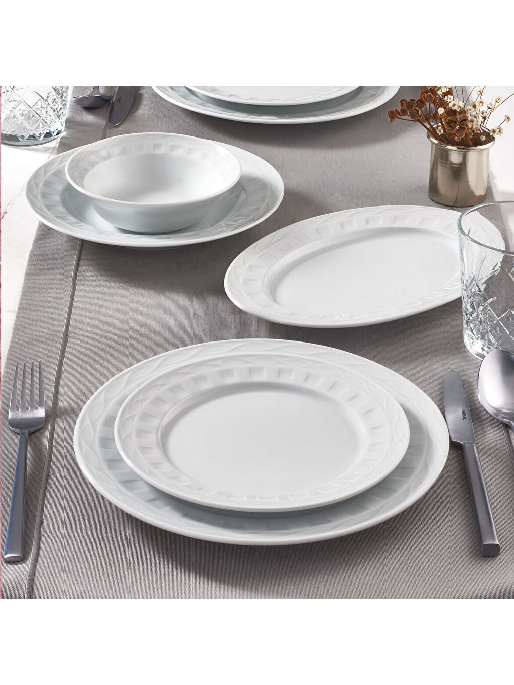 Ekru Monet 26 Parça 6 Kişilik Yuvarlak Yemek Takımı