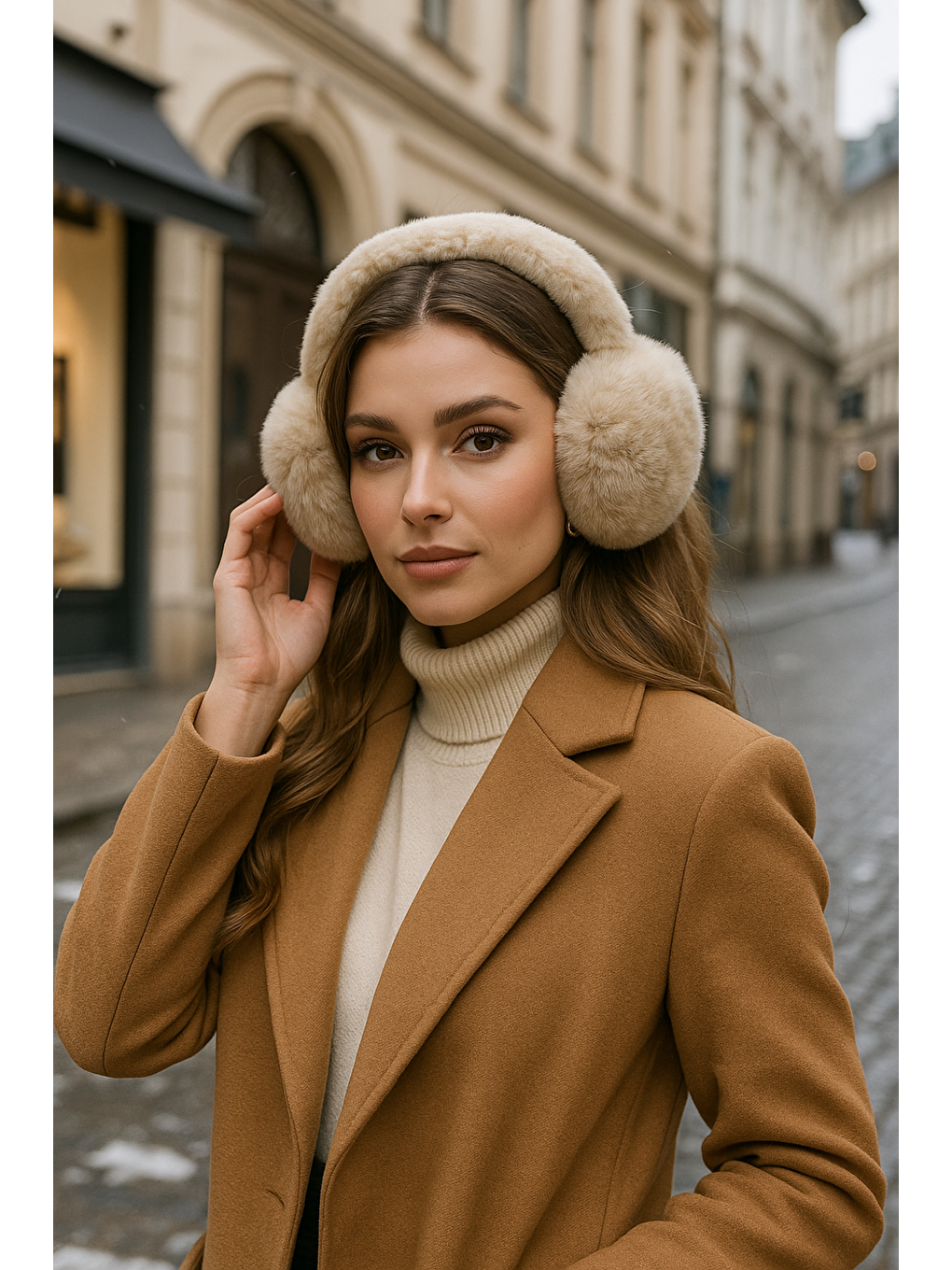 Pelüş Katlanabilir Bej Tüylü Kulaklık Soğuğa Karşı Ekstra Koruma-1