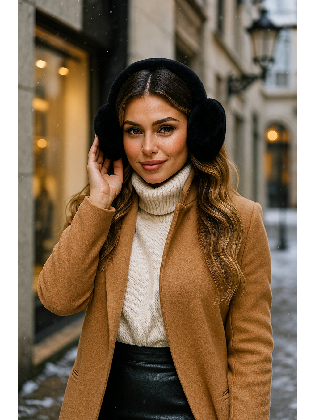 Pelüş Katlanabilir Siyah Tüylü Kulaklık Soğuğa Karşı Ekstra Koruma-1