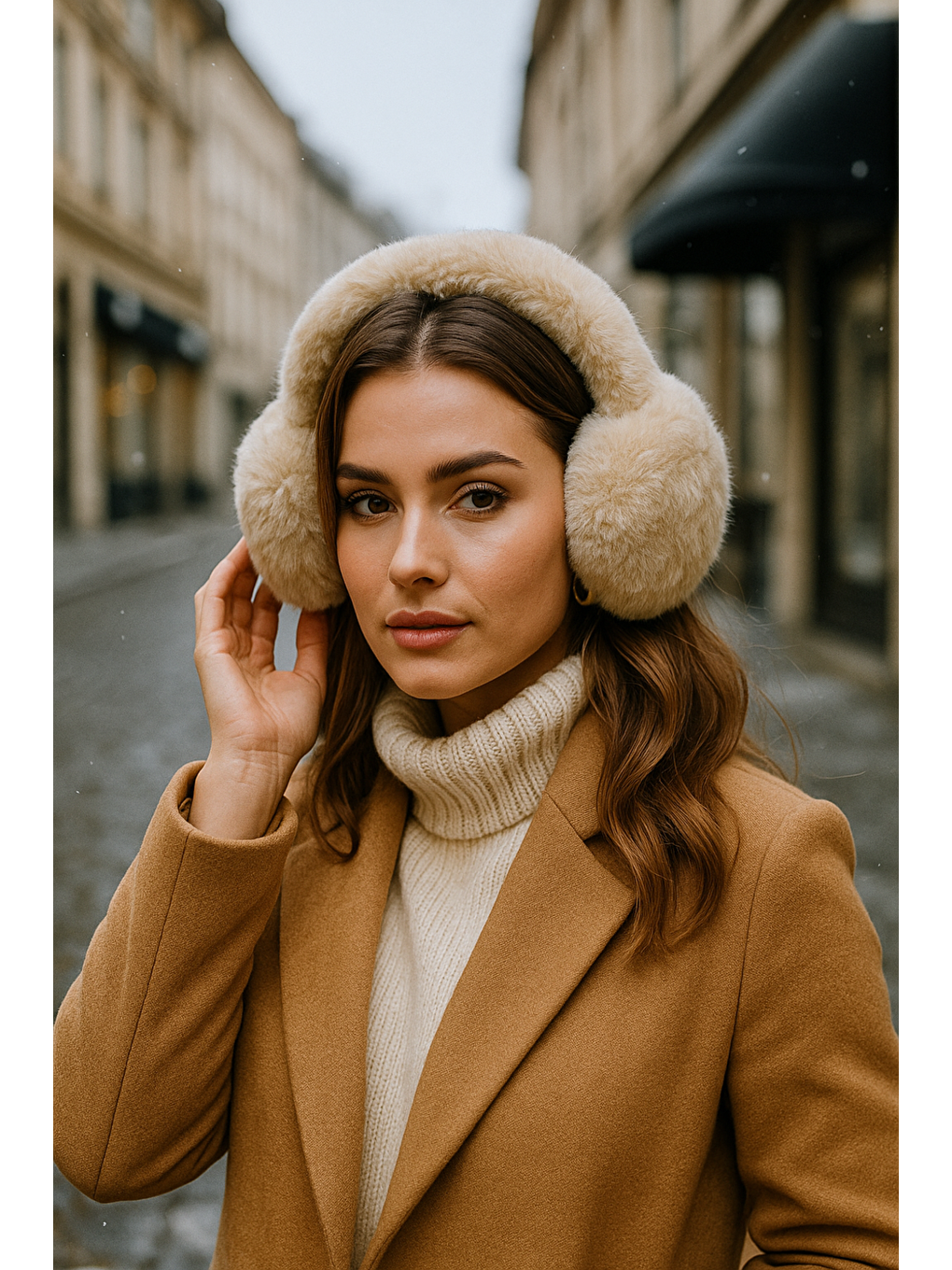 Pelüş Katlanabilir Bej Tüylü Kulaklık Soğuğa Karşı Ekstra Koruma-2