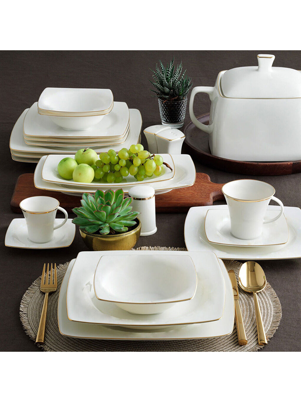 Ekru Carolıne 85 Parça Kare Bone Yemek Takımı - 20