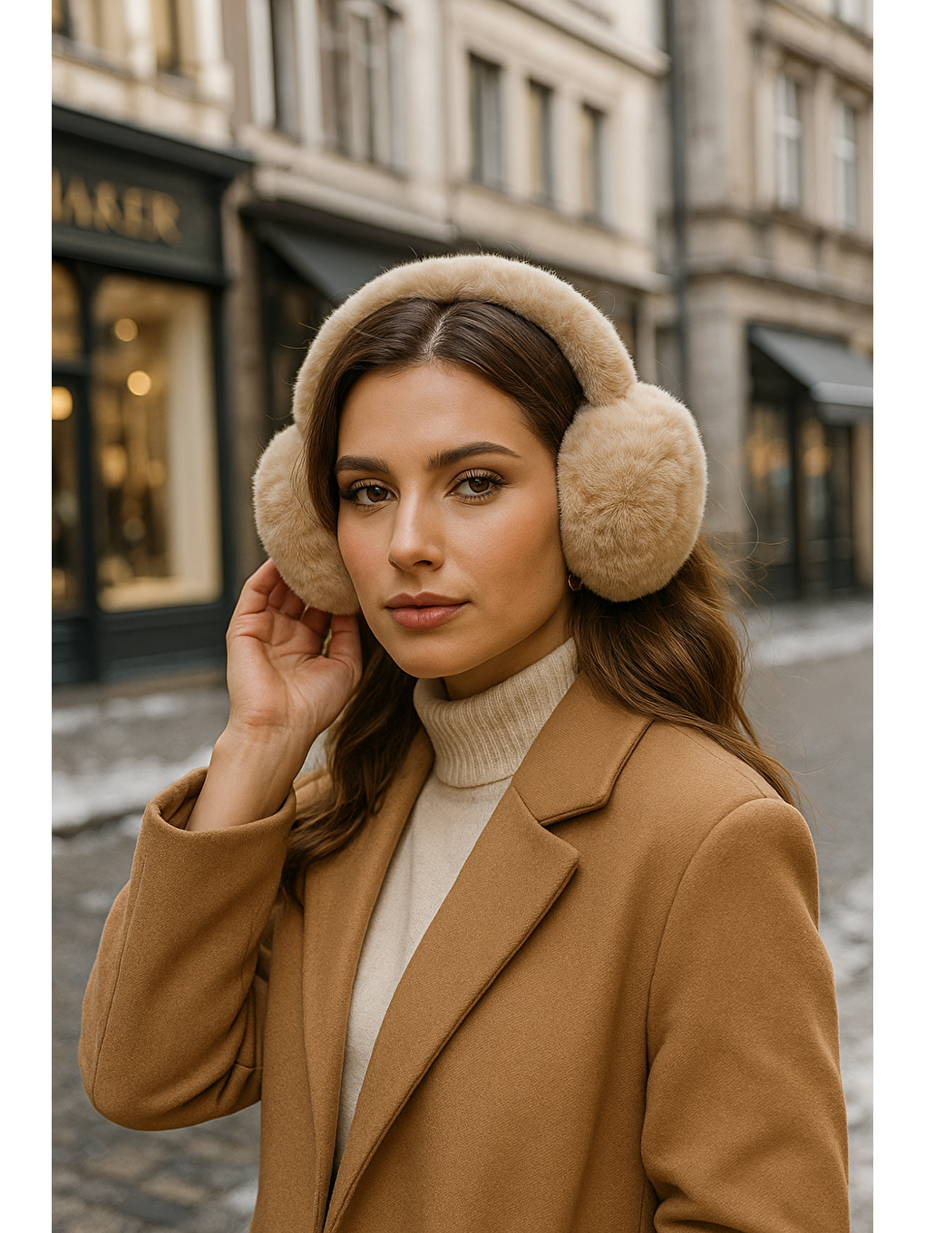 Pelüş Katlanabilir Bej Tüylü Kulaklık Soğuğa Karşı Ekstra Koruma-3