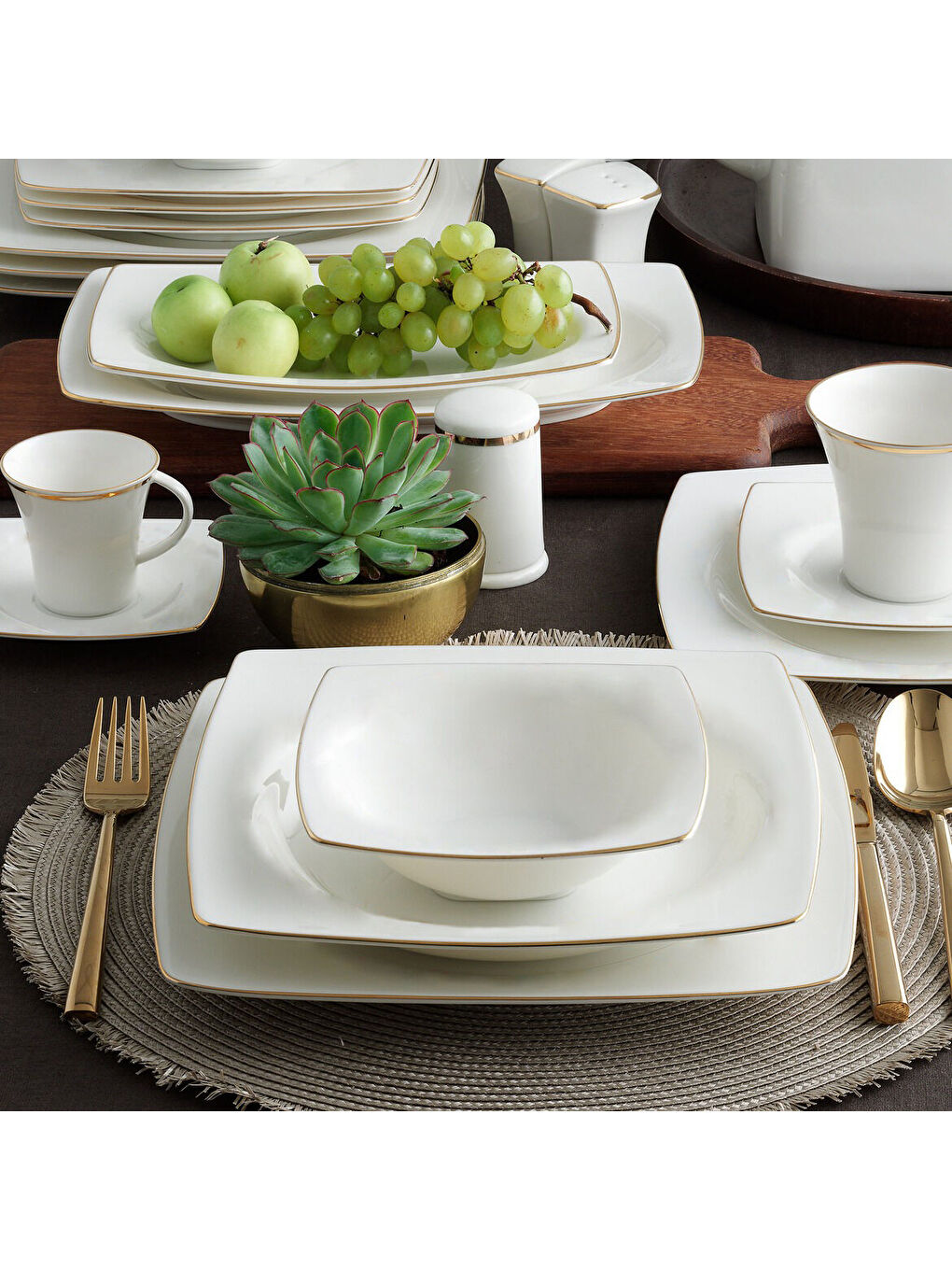 Ekru Carolıne 85 Parça Kare Bone Yemek Takımı - 20-1