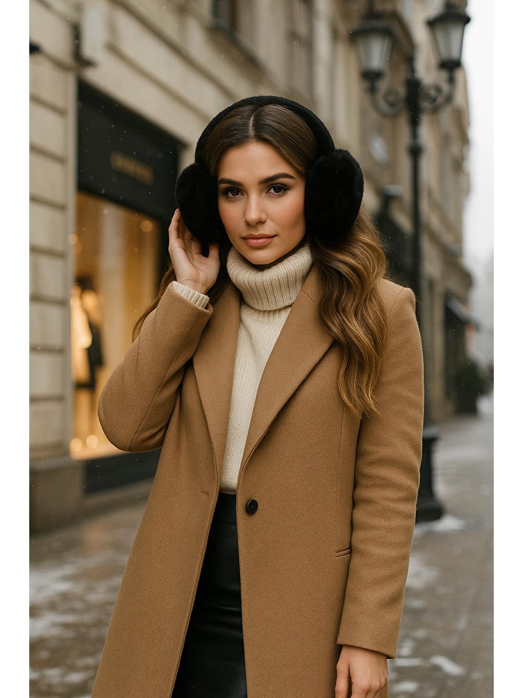 Pelüş Katlanabilir Siyah Tüylü Kulaklık Soğuğa Karşı Ekstra Koruma-3