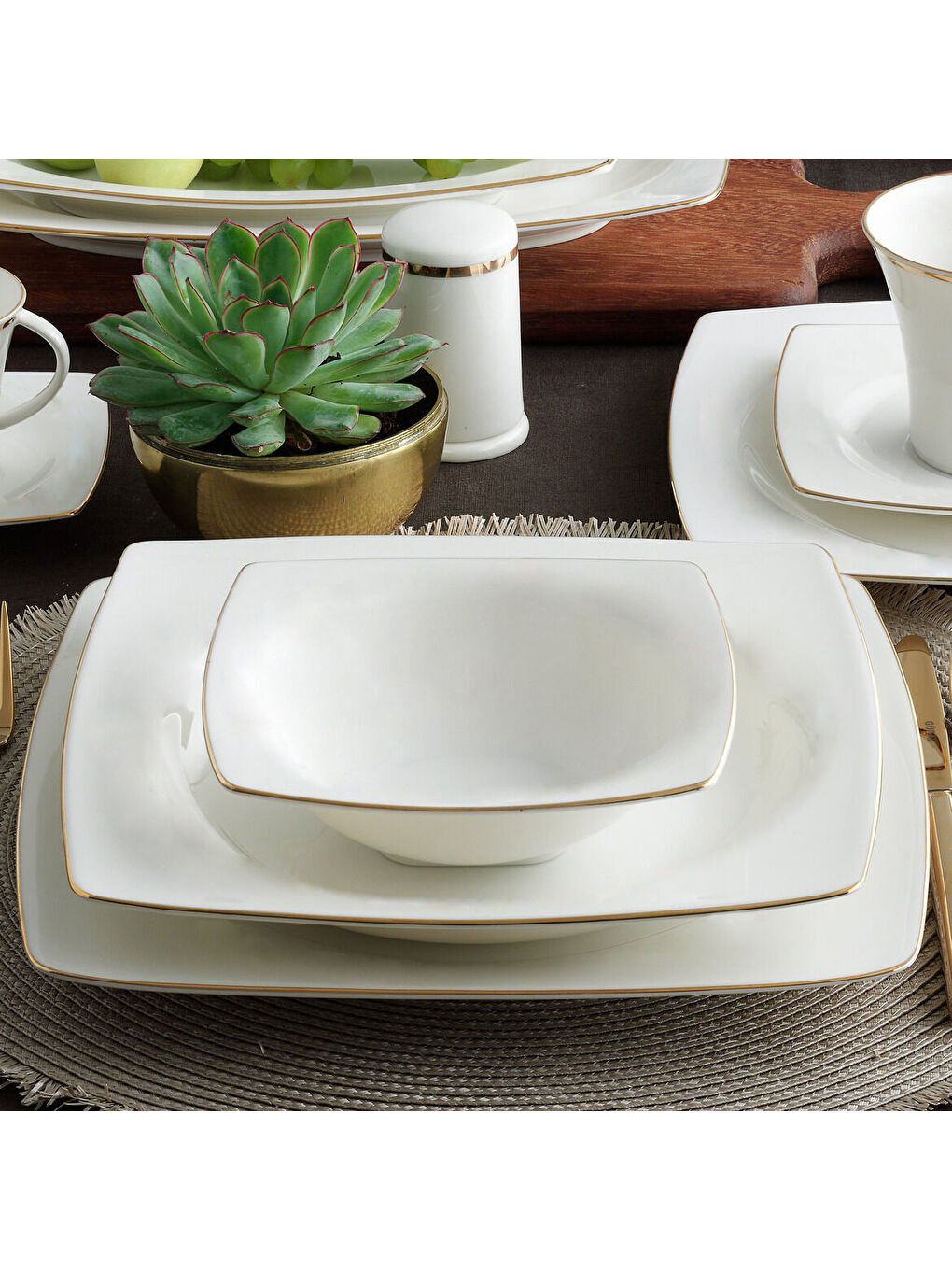 Ekru Carolıne 85 Parça Kare Bone Yemek Takımı - 20-2