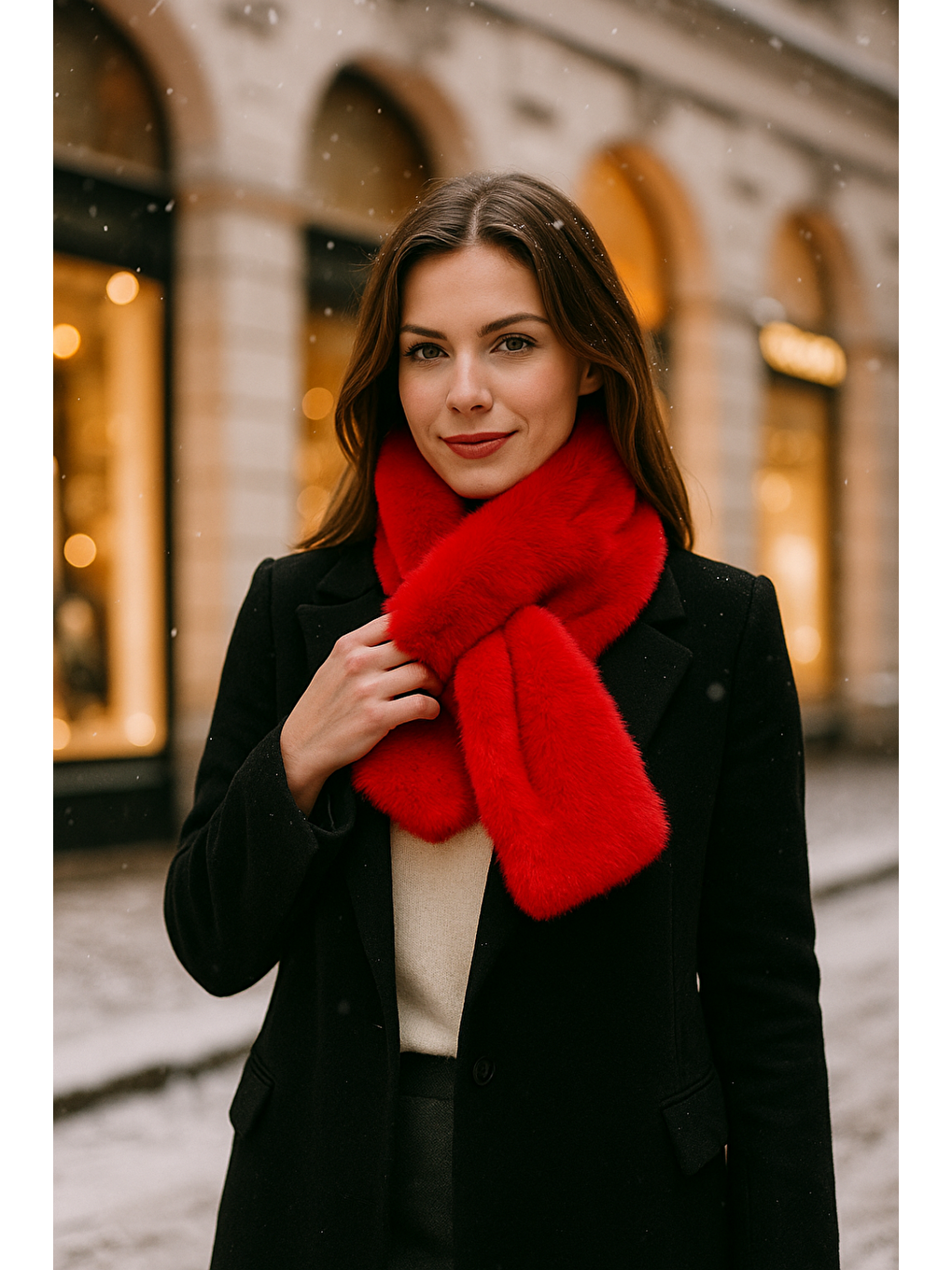 Kadın Kırmızı Pelüş Kaşkol Boyunluk Atkı BYN01