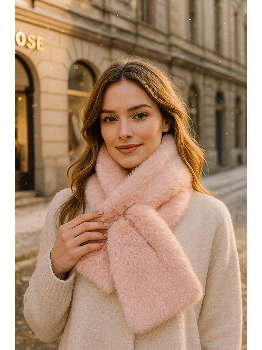 Pembe Kadın Pudra Pelüş Kaşkol Boyunluk Atkı Byn01-1