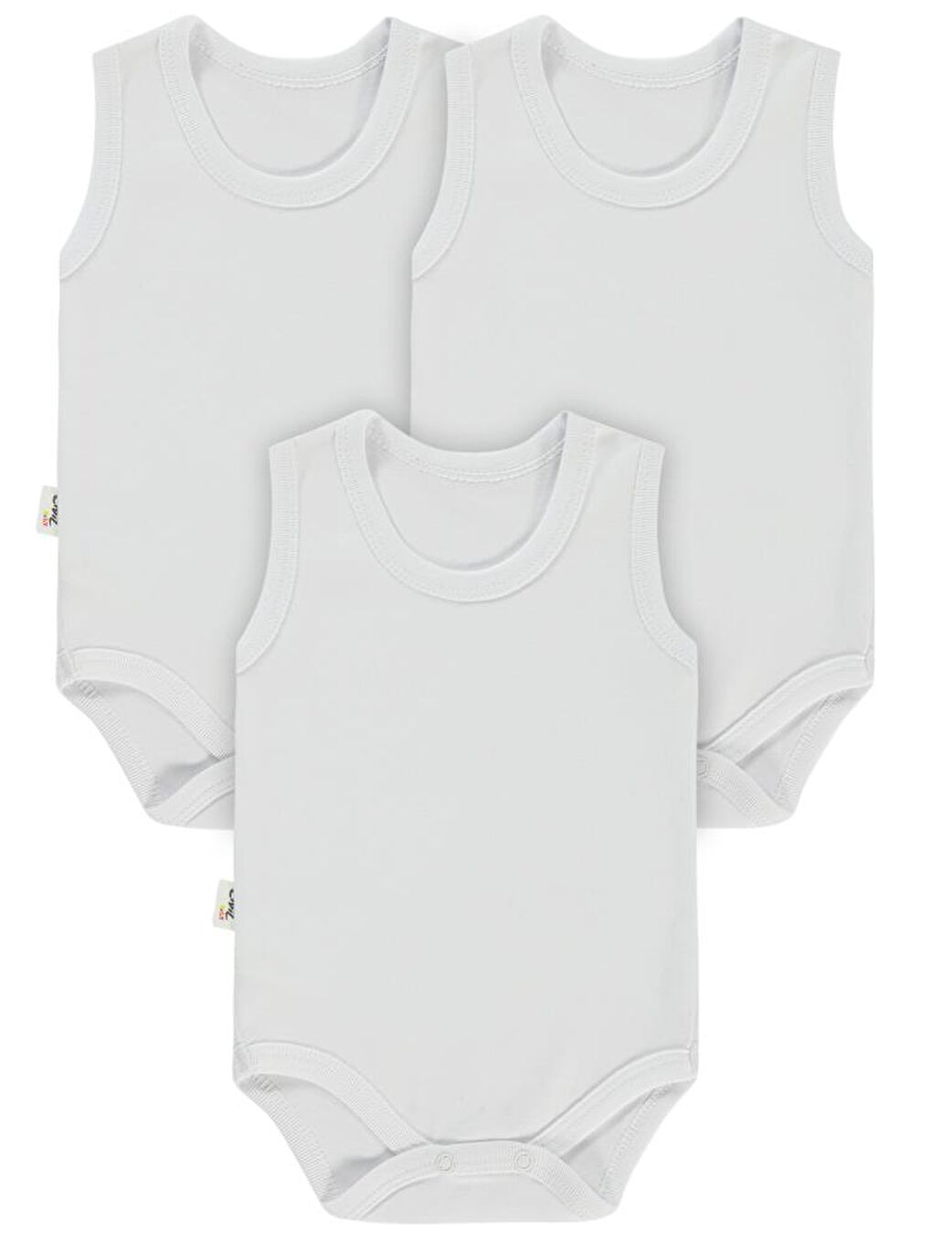 Beyaz Baby Düz Sıfır Kol 3 lü 0-3 Ay Çıtçıtlı Badi-1