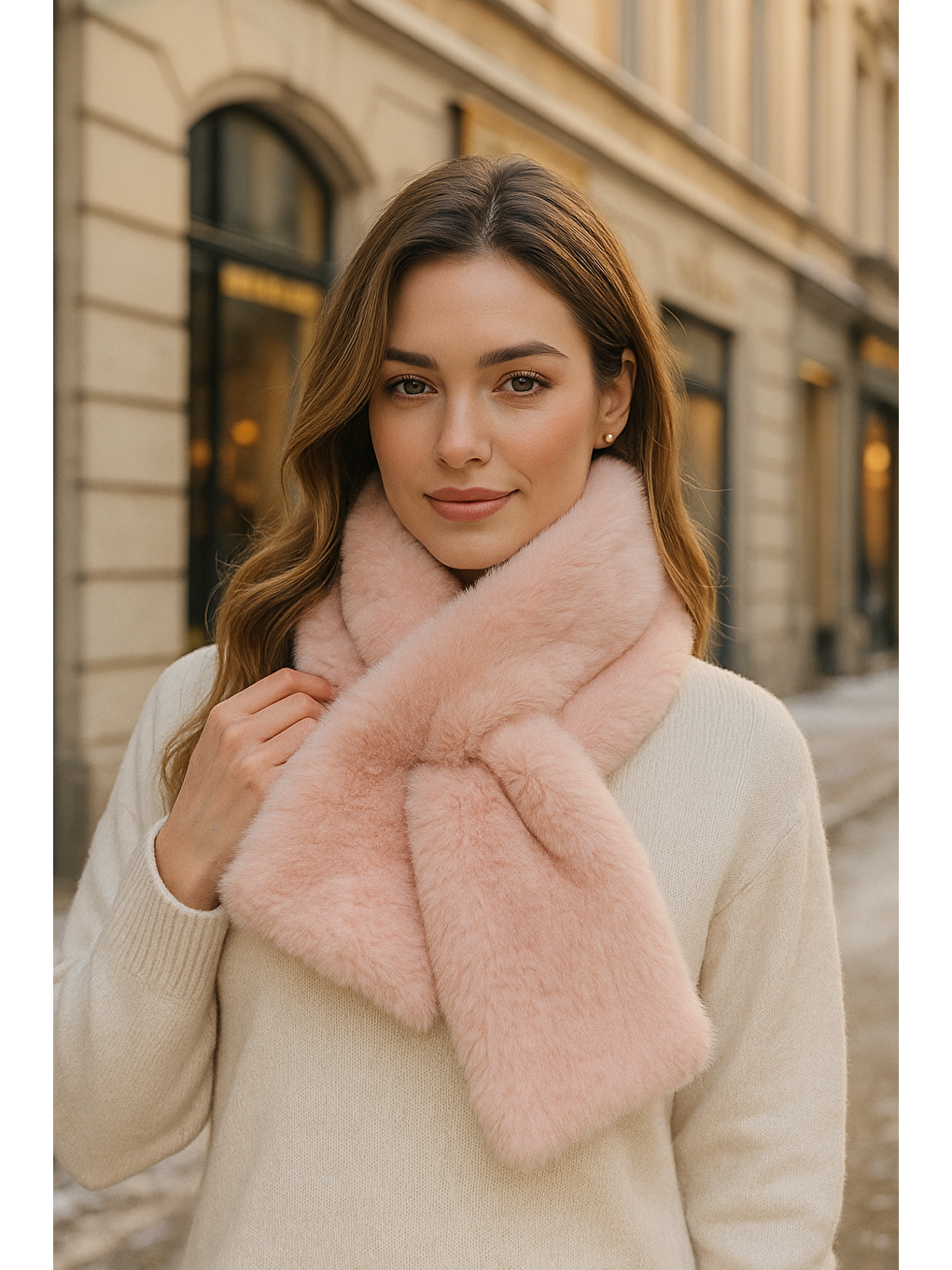 Pembe Kadın Pudra Pelüş Kaşkol Boyunluk Atkı Byn01-2