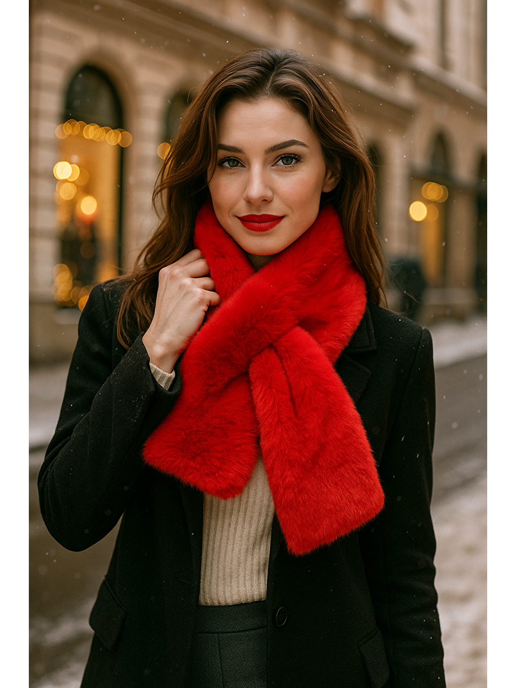 Kadın Kırmızı Pelüş Kaşkol Boyunluk Atkı BYN01-1